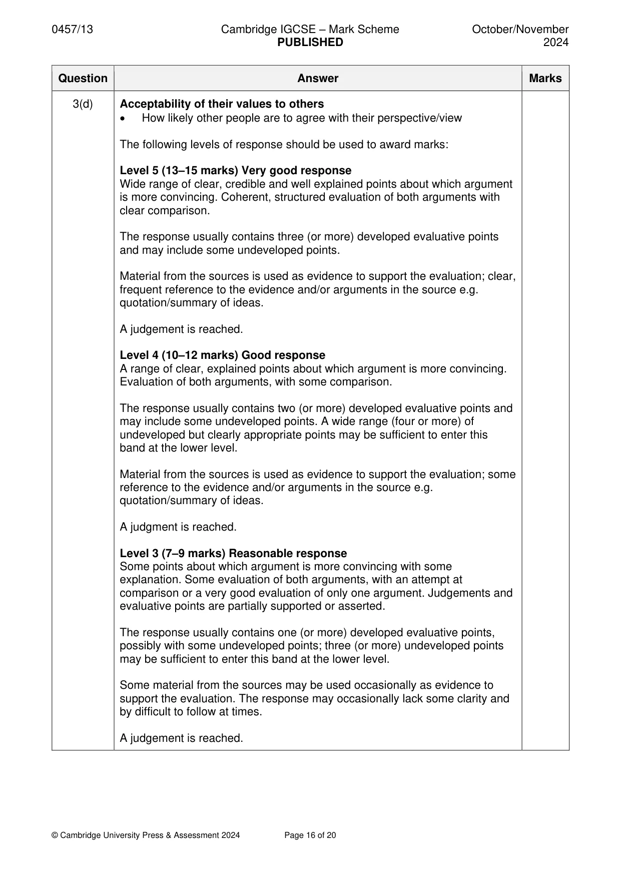 Mark scheme, page 16 of 20