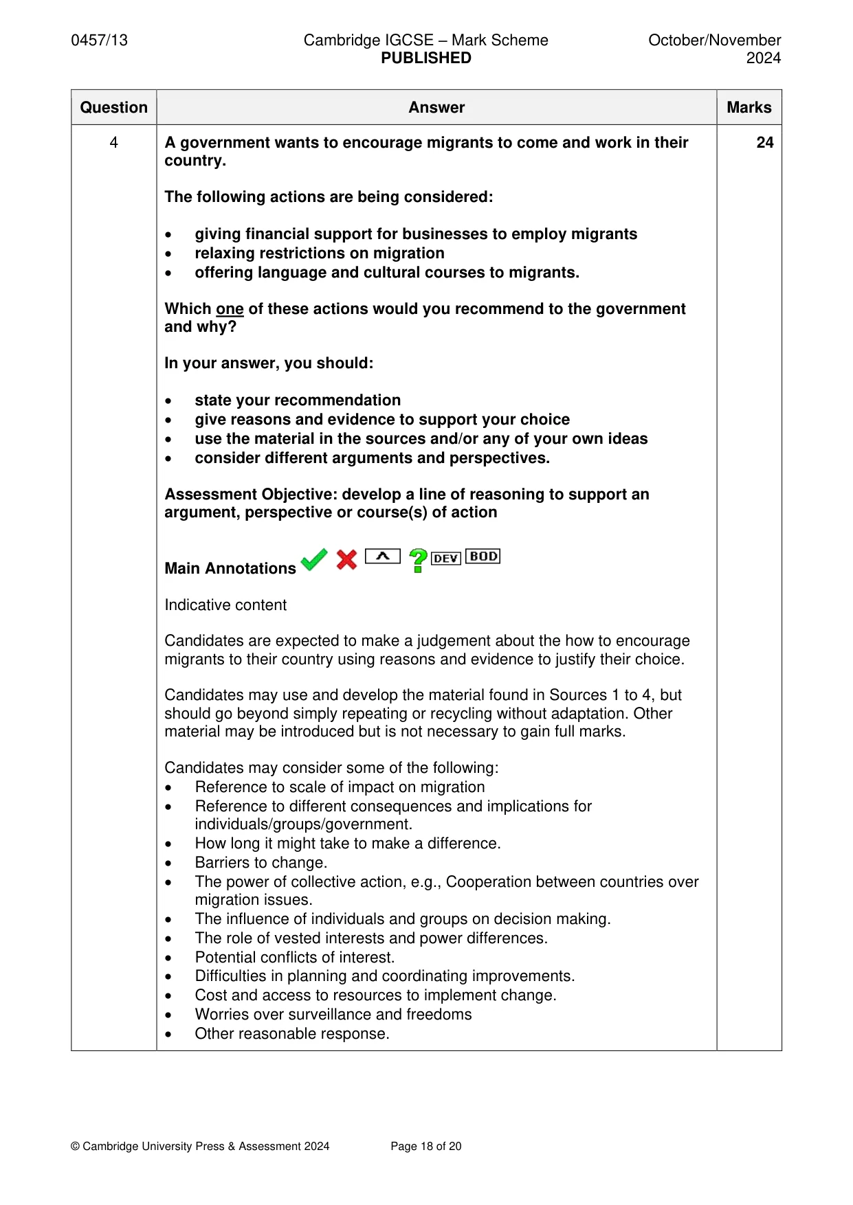 Mark scheme, page 18 of 20