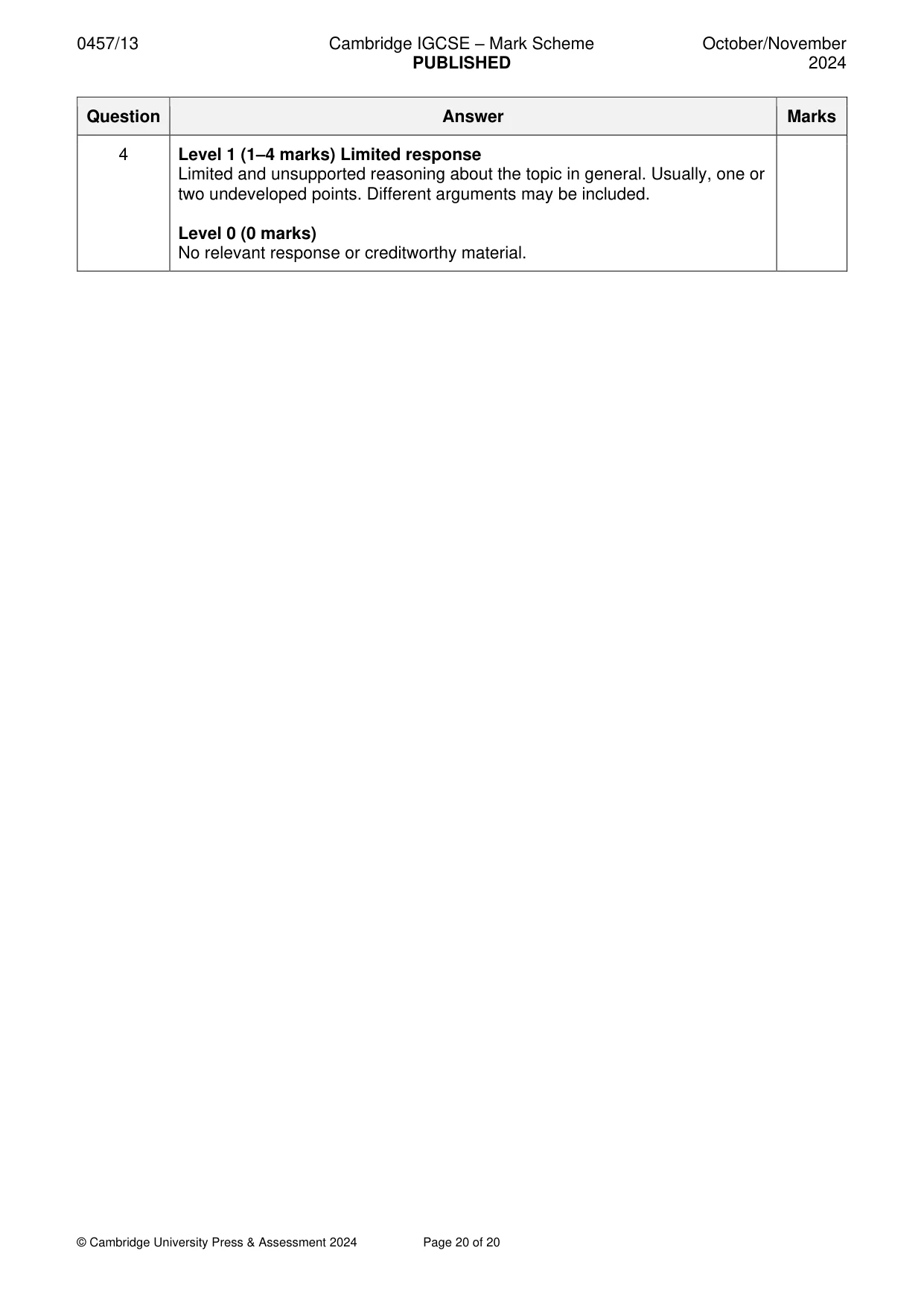 Mark scheme, page 20 of 20