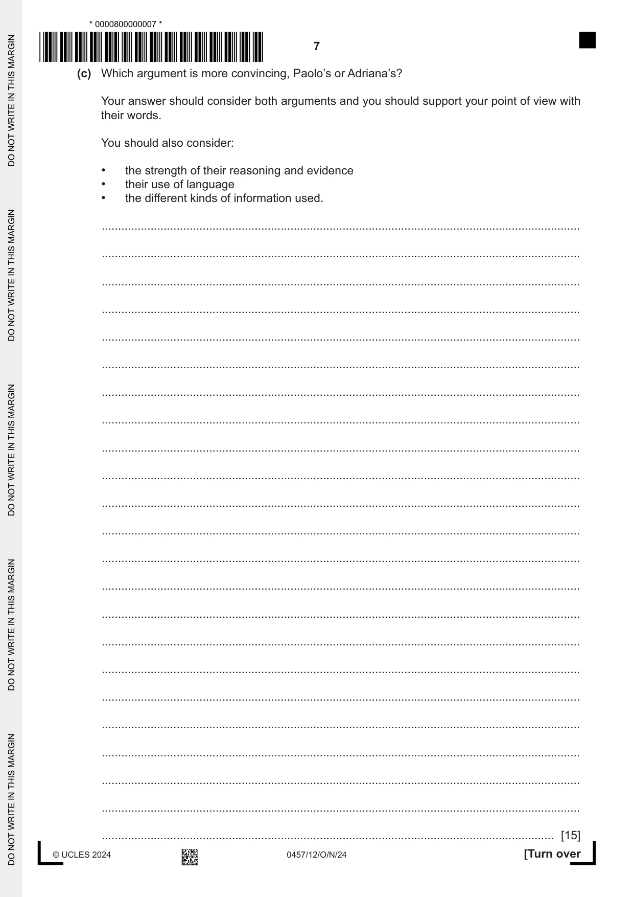Cambridge IGCSE Global Perspectives 0457 2024 Oct/Nov Paper 1 · Variant 2 question paper, page 7 of 12