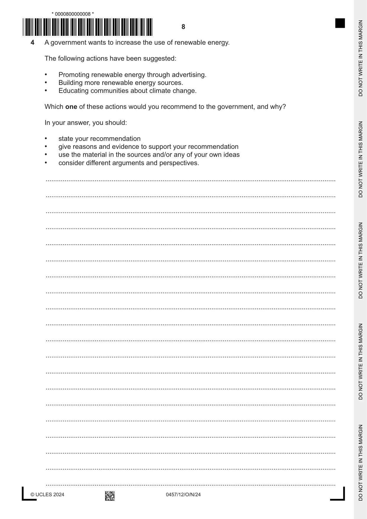 Cambridge IGCSE Global Perspectives 0457 2024 Oct/Nov Paper 1 · Variant 2 question paper, page 8 of 12