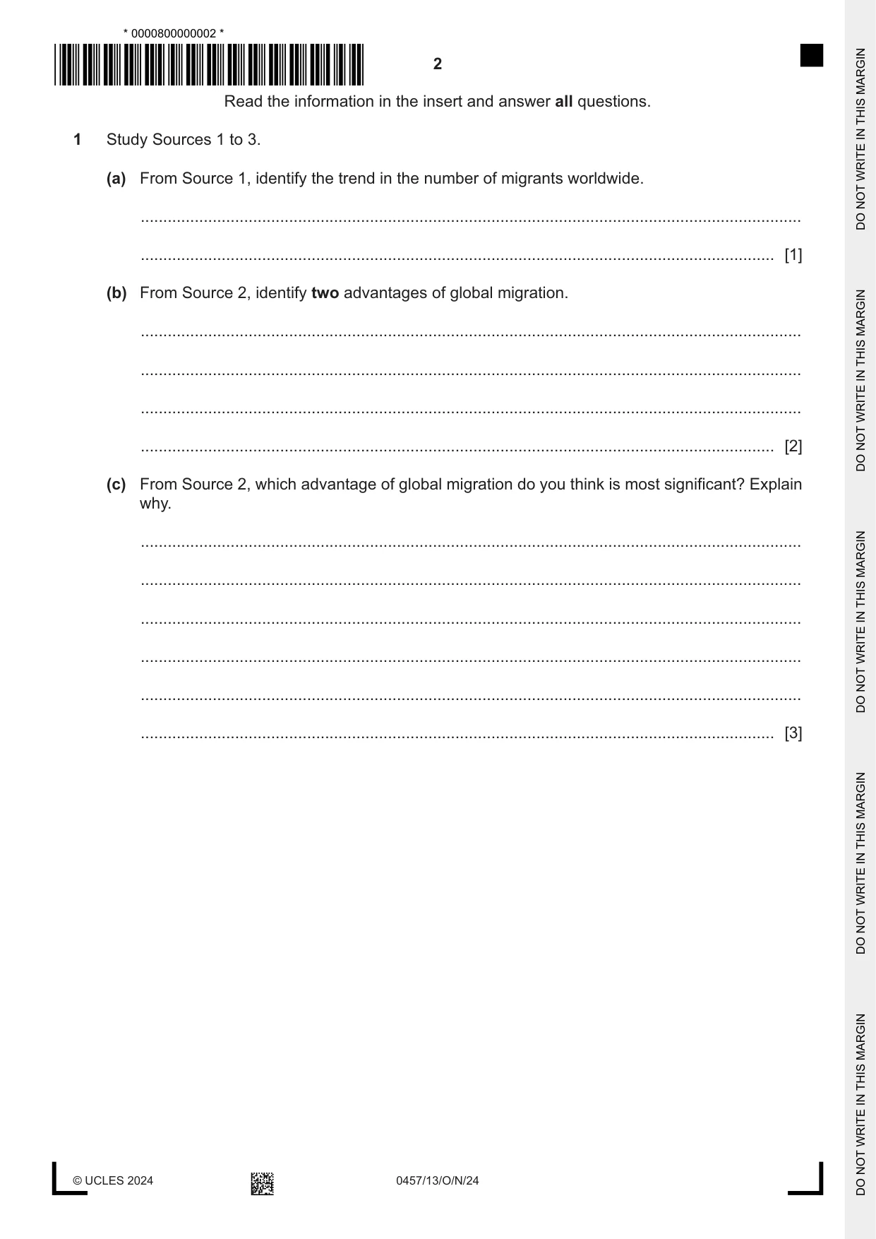 Cambridge IGCSE Global Perspectives 0457 2024 Oct/Nov Paper 1 · Variant 3 question paper, page 2 of 12