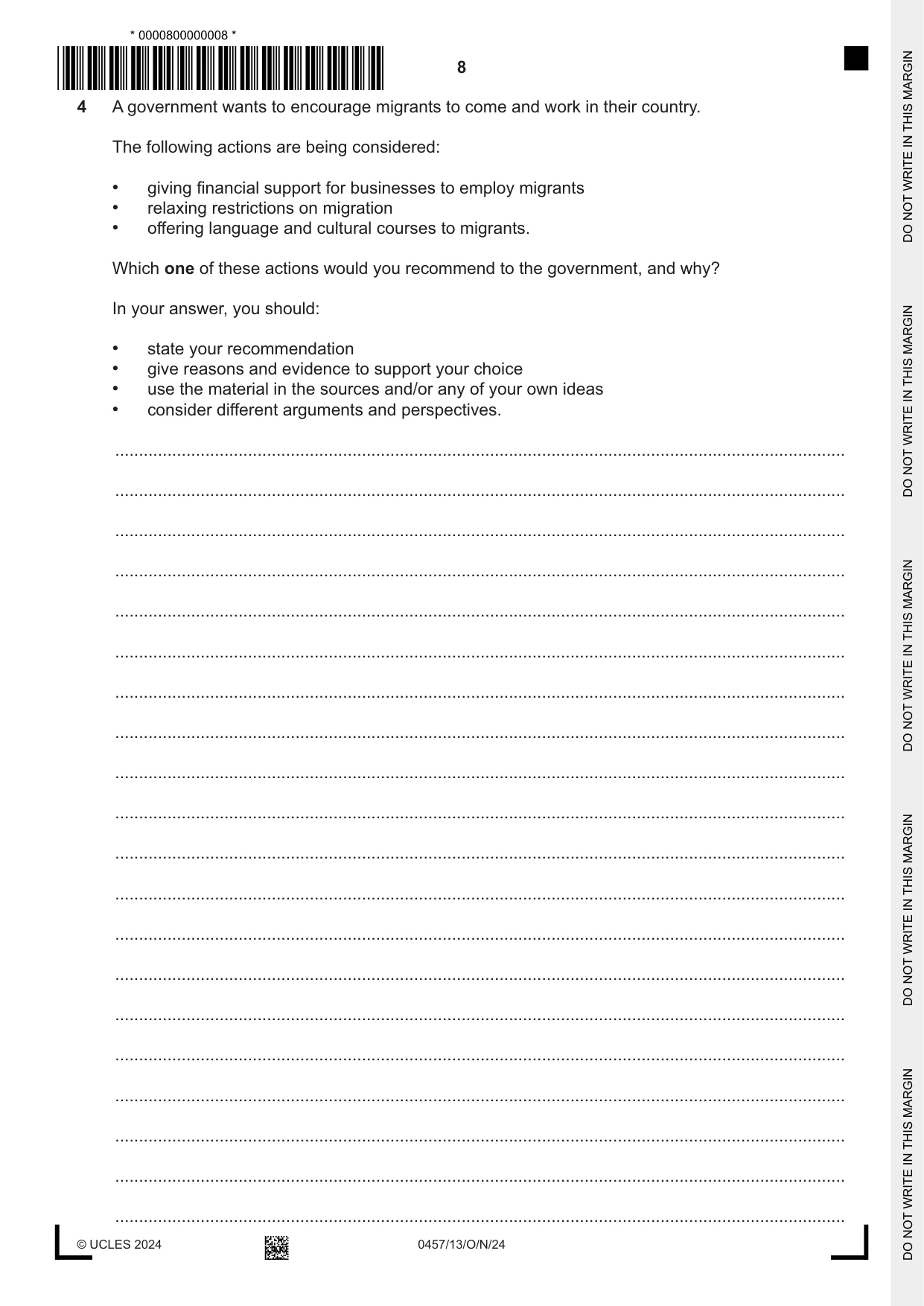 Cambridge IGCSE Global Perspectives 0457 2024 Oct/Nov Paper 1 · Variant 3 question paper, page 8 of 12