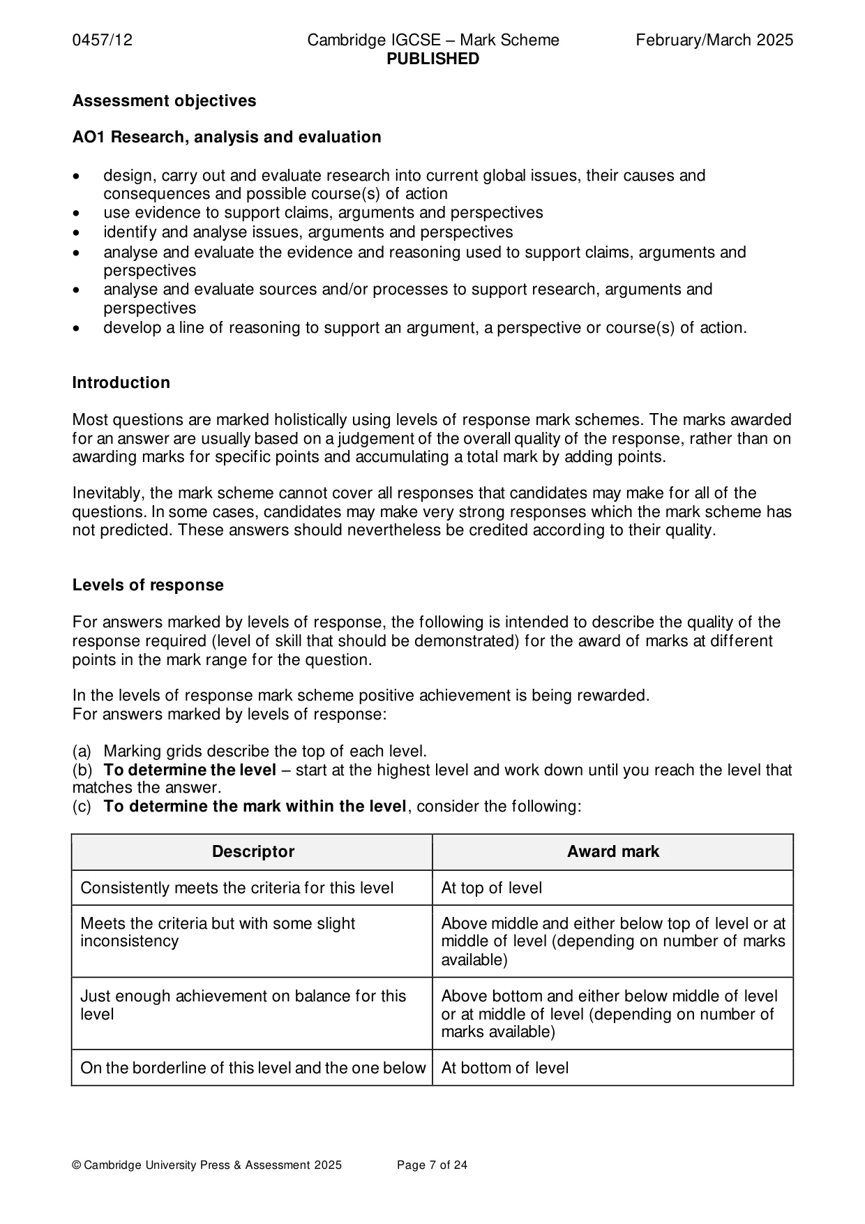Mark scheme, page 7 of 24