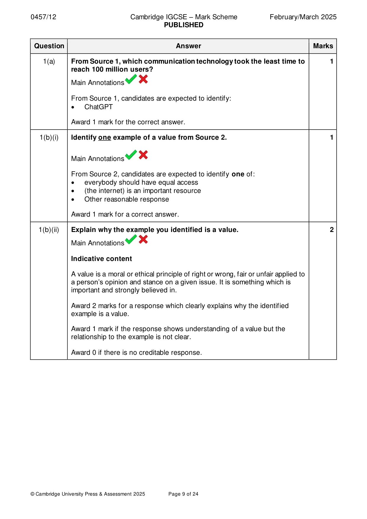 Mark scheme, page 9 of 24