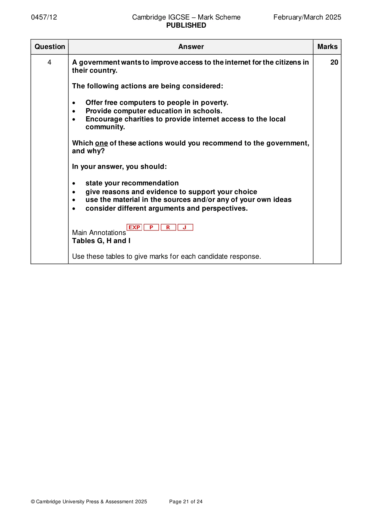 Mark scheme, page 21 of 24