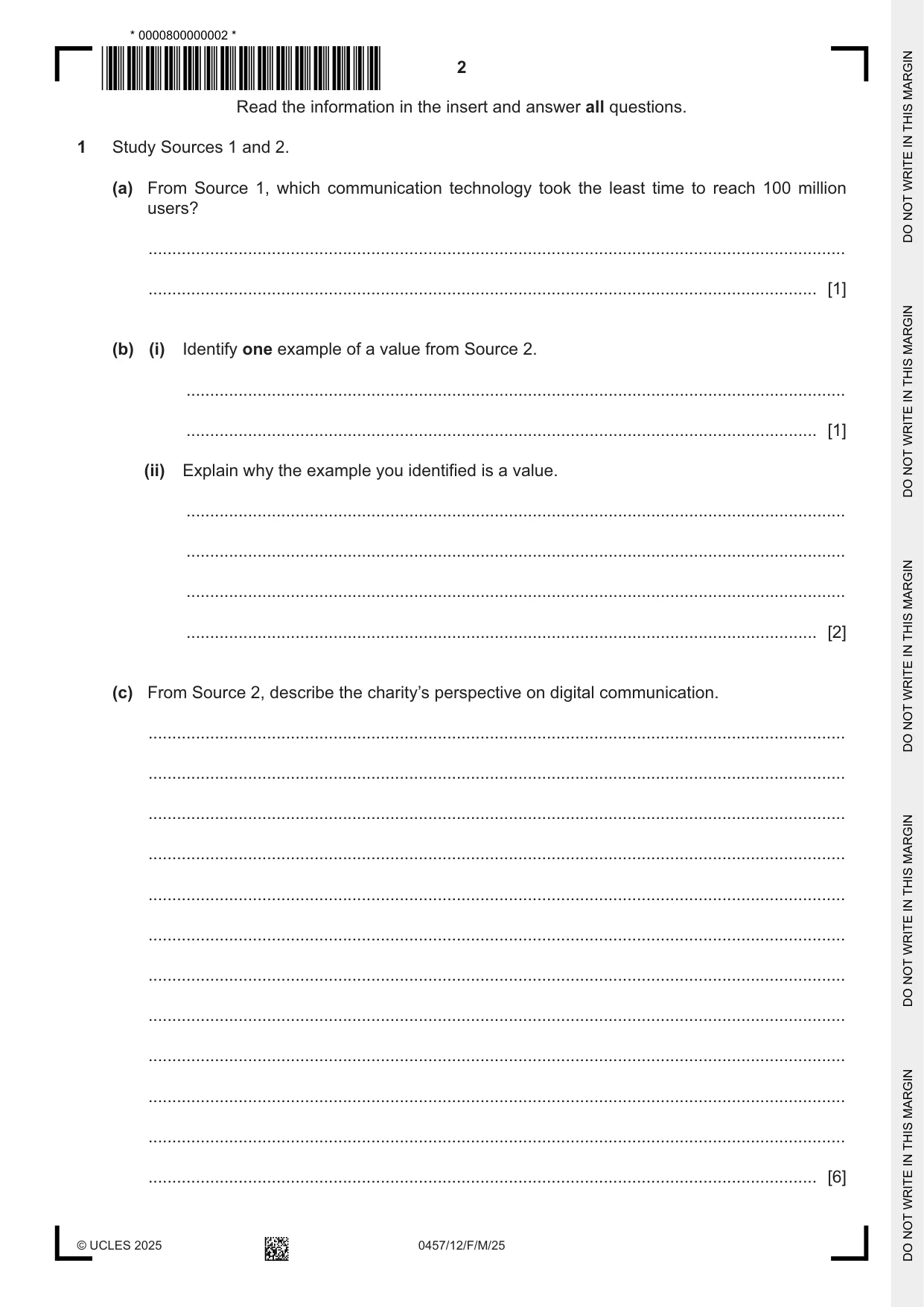 Cambridge IGCSE Global Perspectives 0457 2025 Feb/March Paper 1 · Variant 2 question paper, page 2 of 8