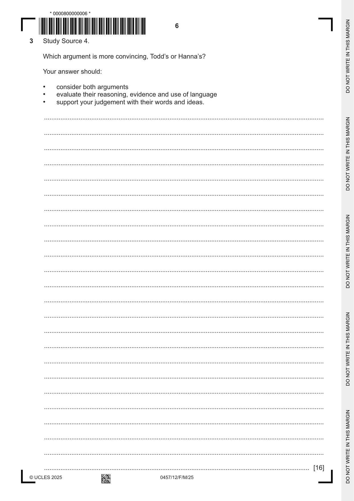 Cambridge IGCSE Global Perspectives 0457 2025 Feb/March Paper 1 · Variant 2 question paper, page 6 of 8