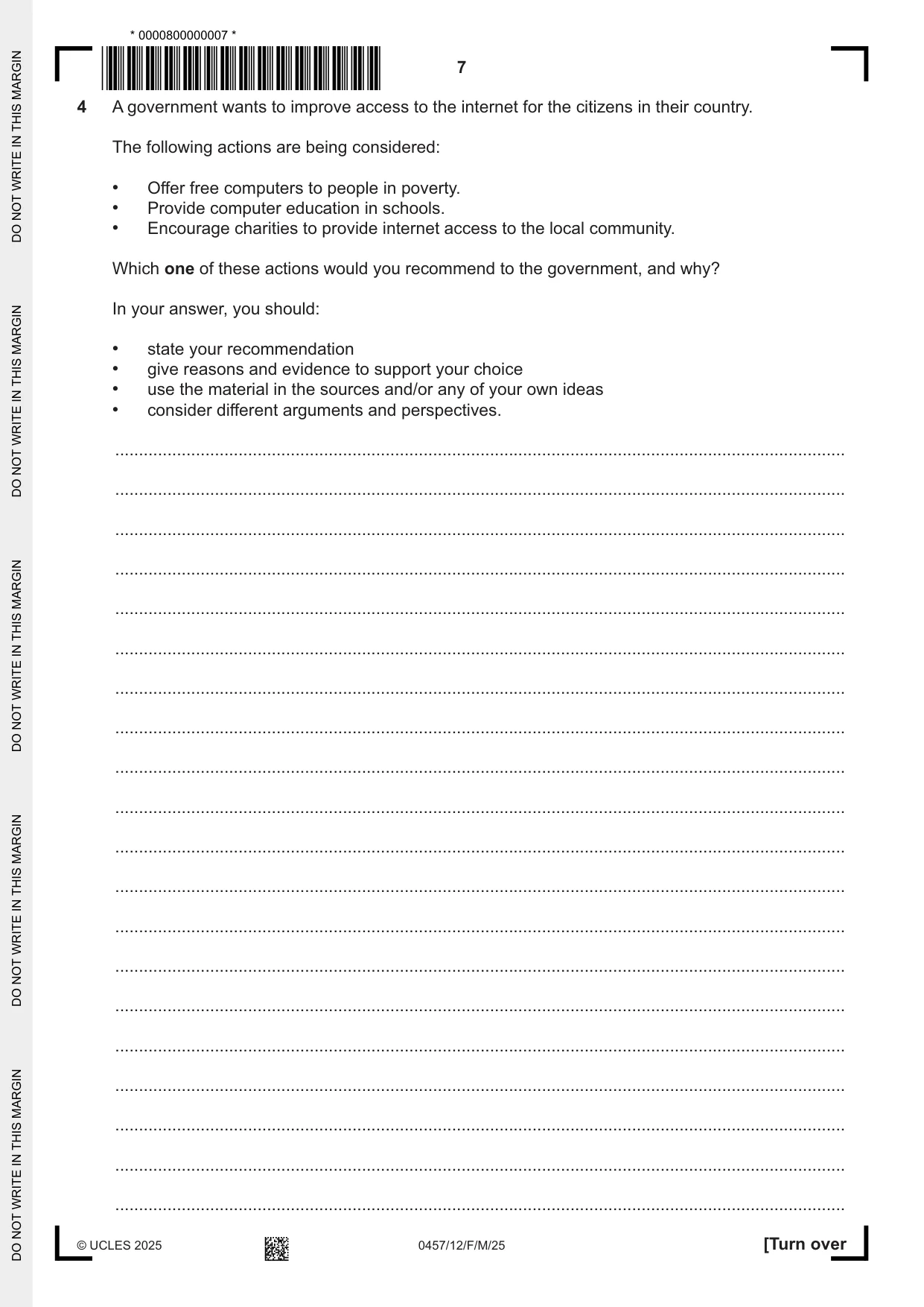 Cambridge IGCSE Global Perspectives 0457 2025 Feb/March Paper 1 · Variant 2 question paper, page 7 of 8