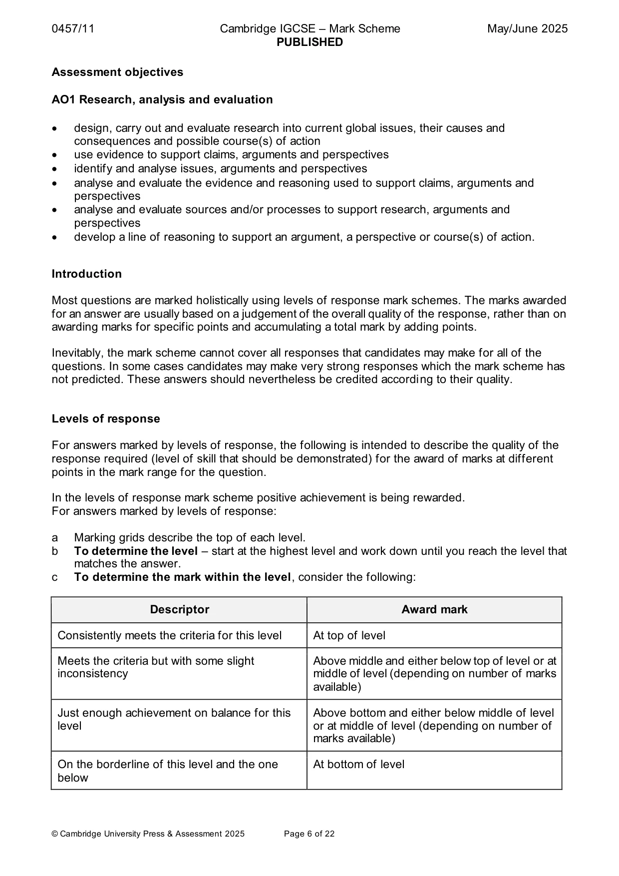 Mark scheme, page 6 of 22