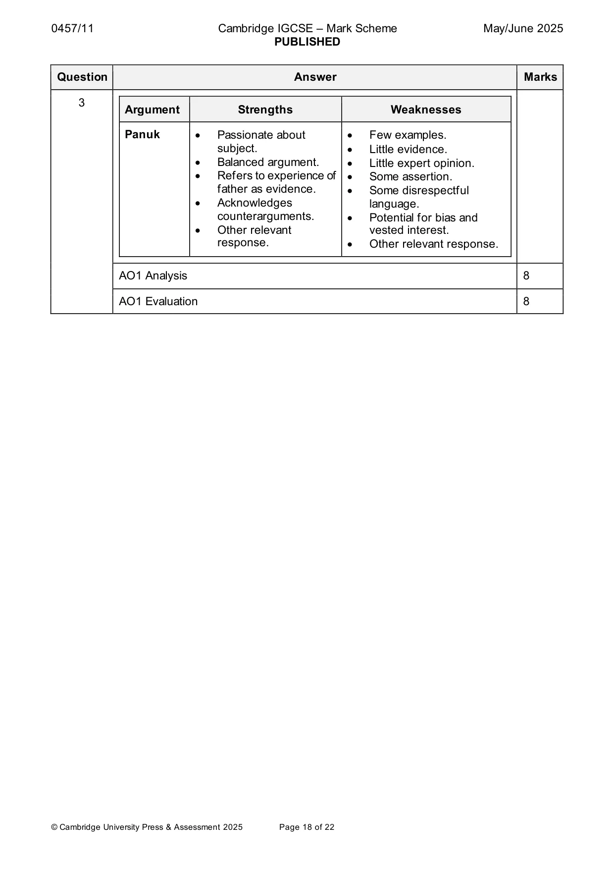 Mark scheme, page 18 of 22