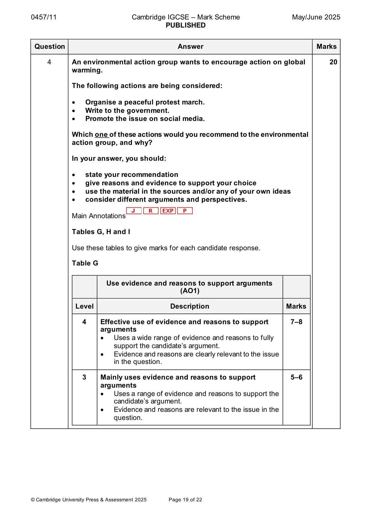 Mark scheme, page 19 of 22