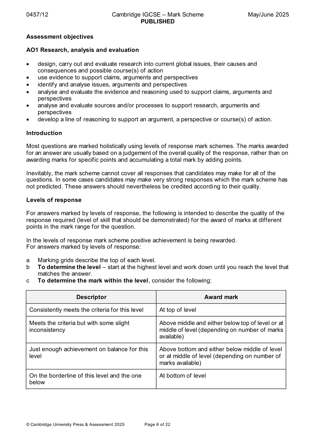 Mark scheme, page 6 of 22