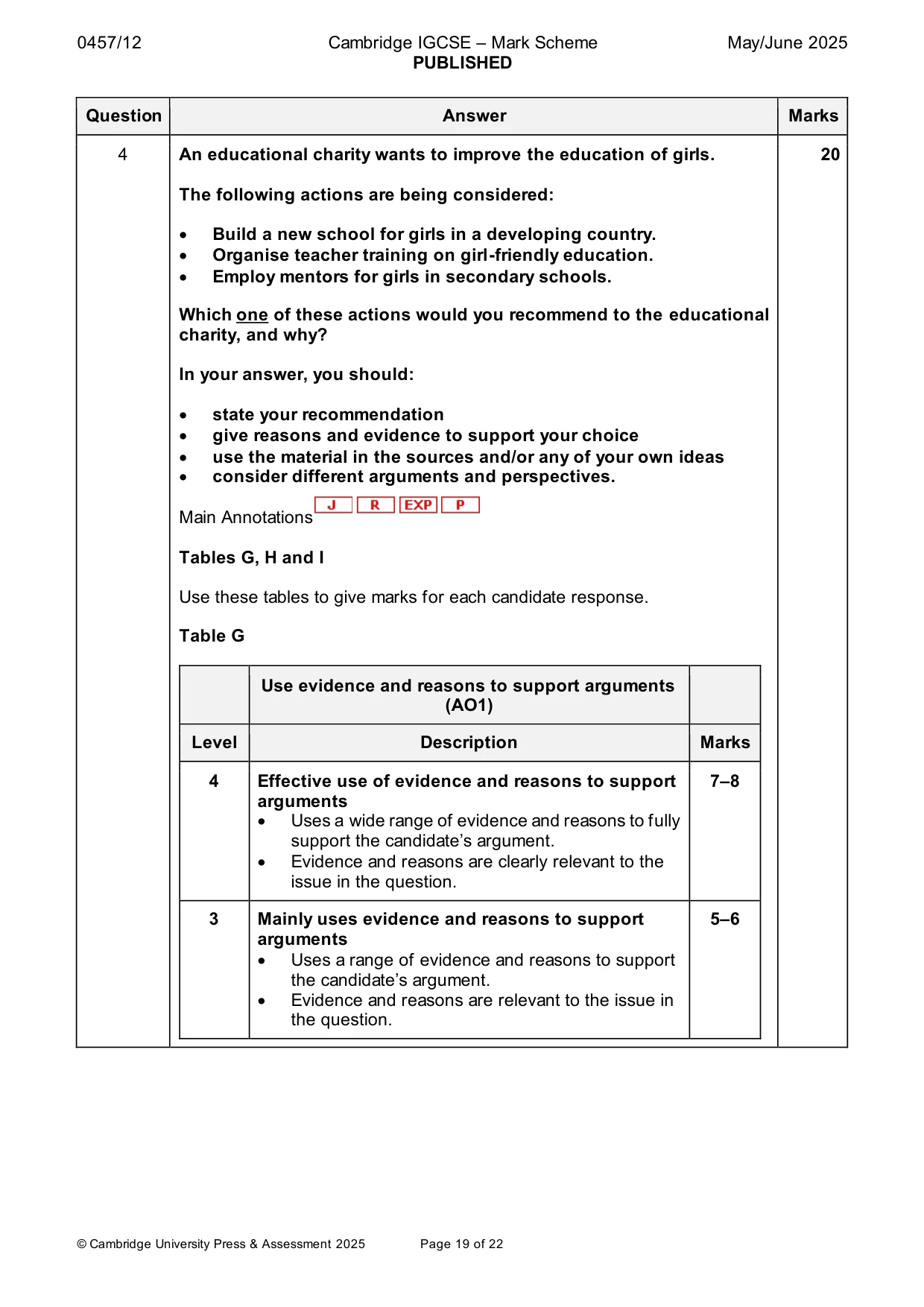 Mark scheme, page 19 of 22