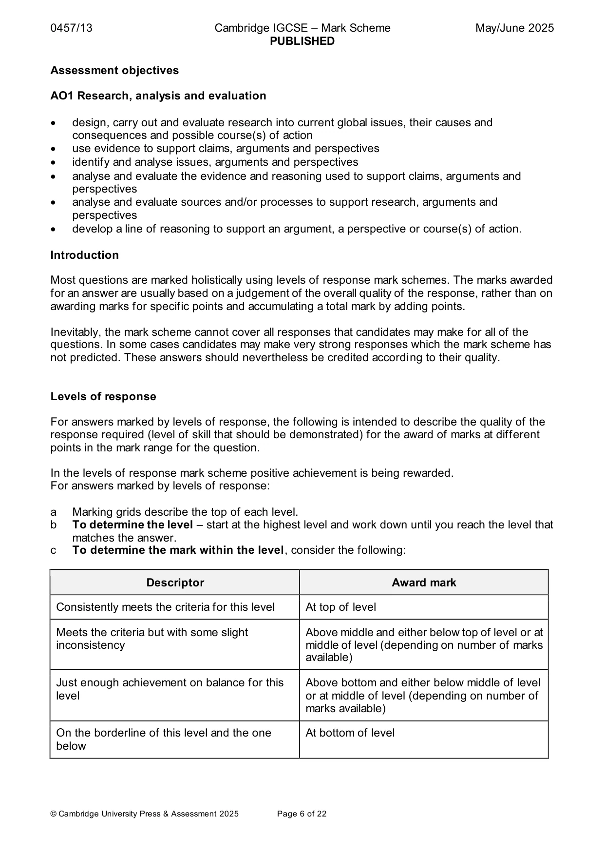 Mark scheme, page 6 of 22
