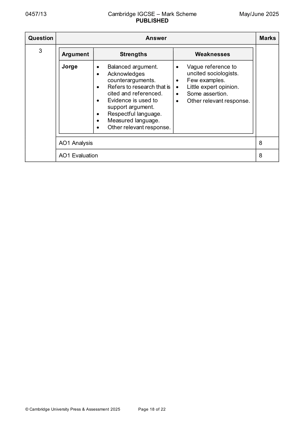 Mark scheme, page 18 of 22