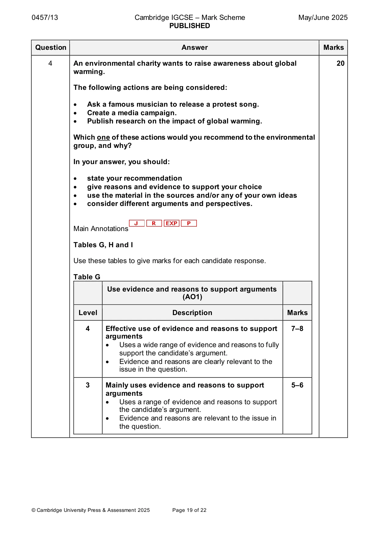 Mark scheme, page 19 of 22