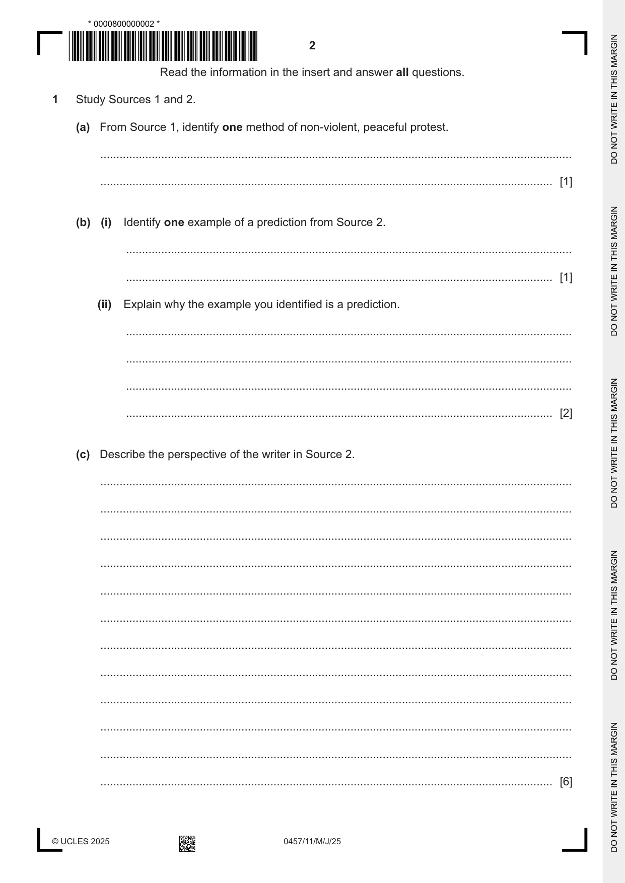 Cambridge IGCSE Global Perspectives 0457 2025 May/June Paper 1 · Variant 1 question paper, page 2 of 8