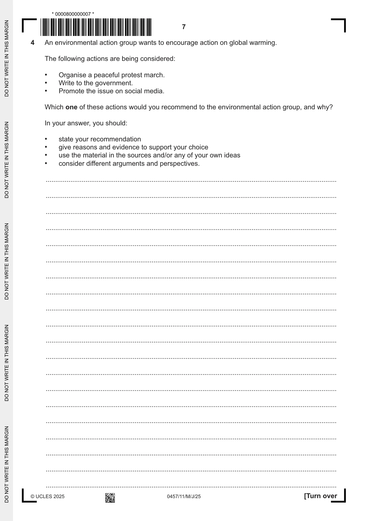 Cambridge IGCSE Global Perspectives 0457 2025 May/June Paper 1 · Variant 1 question paper, page 7 of 8