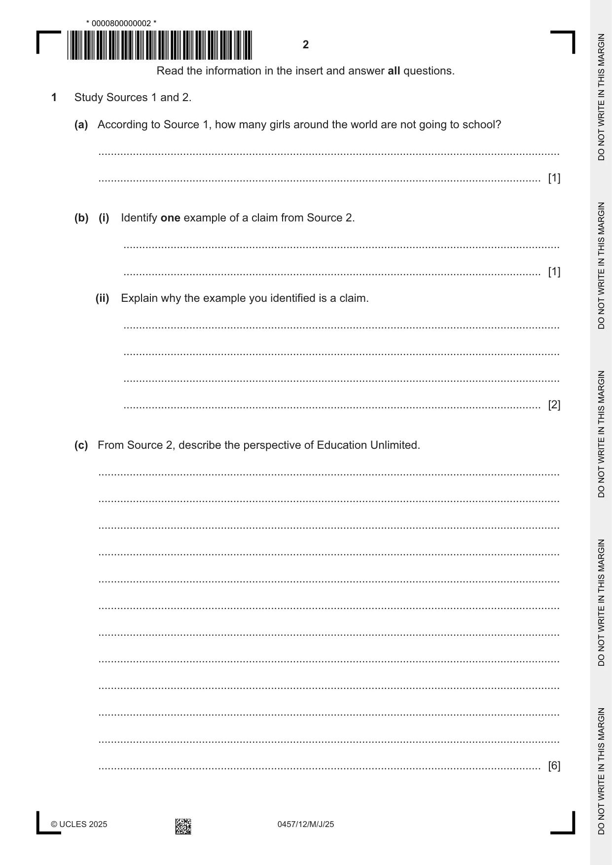 Cambridge IGCSE Global Perspectives 0457 2025 May/June Paper 1 · Variant 2 question paper, page 2 of 8