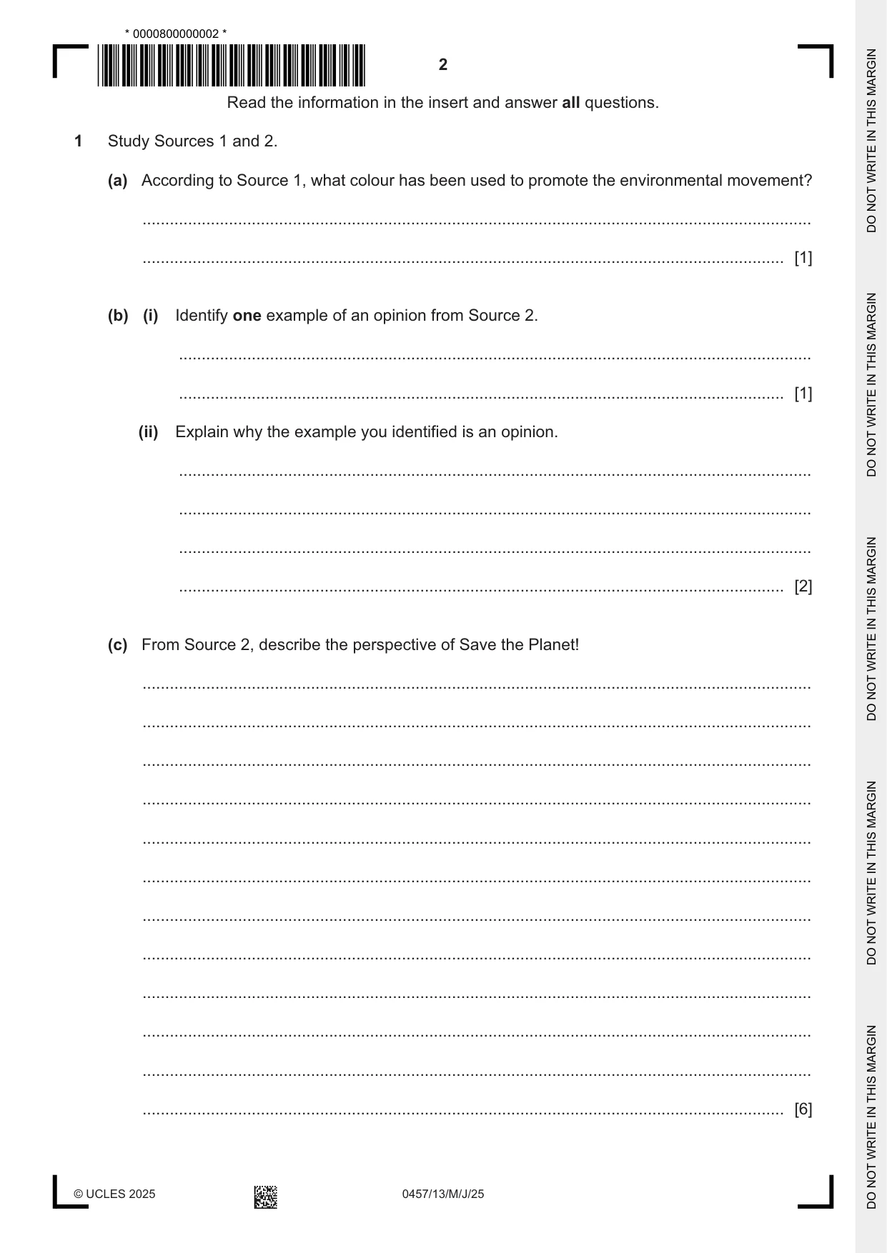 Cambridge IGCSE Global Perspectives 0457 2025 May/June Paper 1 · Variant 3 question paper, page 2 of 8