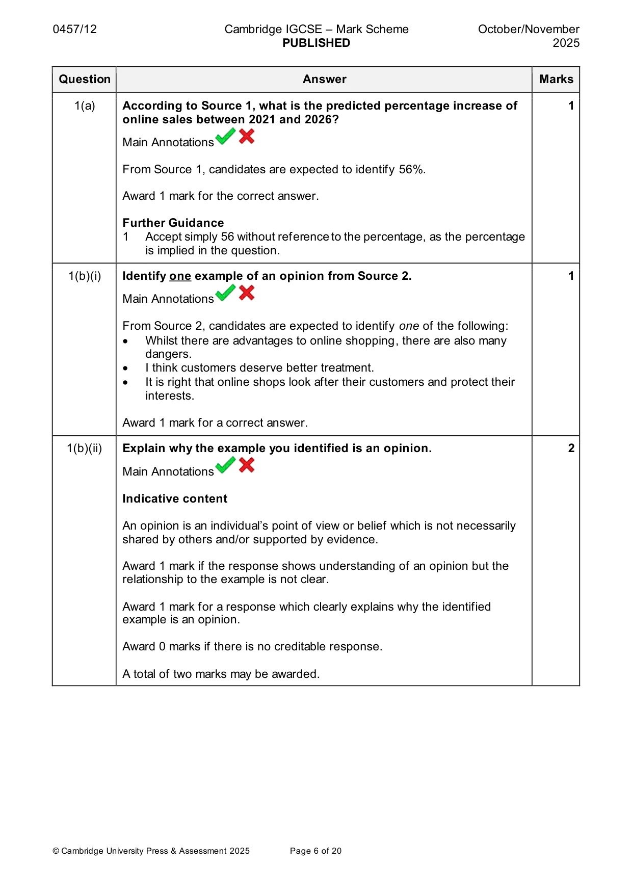 Mark scheme, page 6 of 20