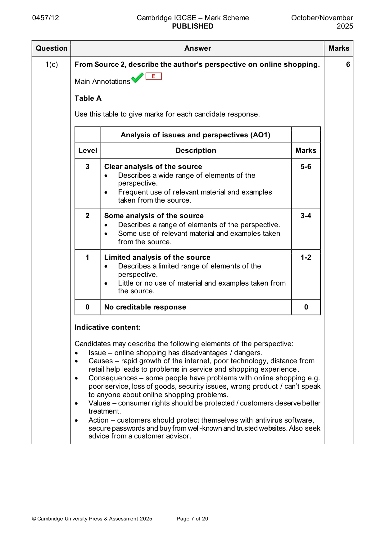 Mark scheme, page 7 of 20