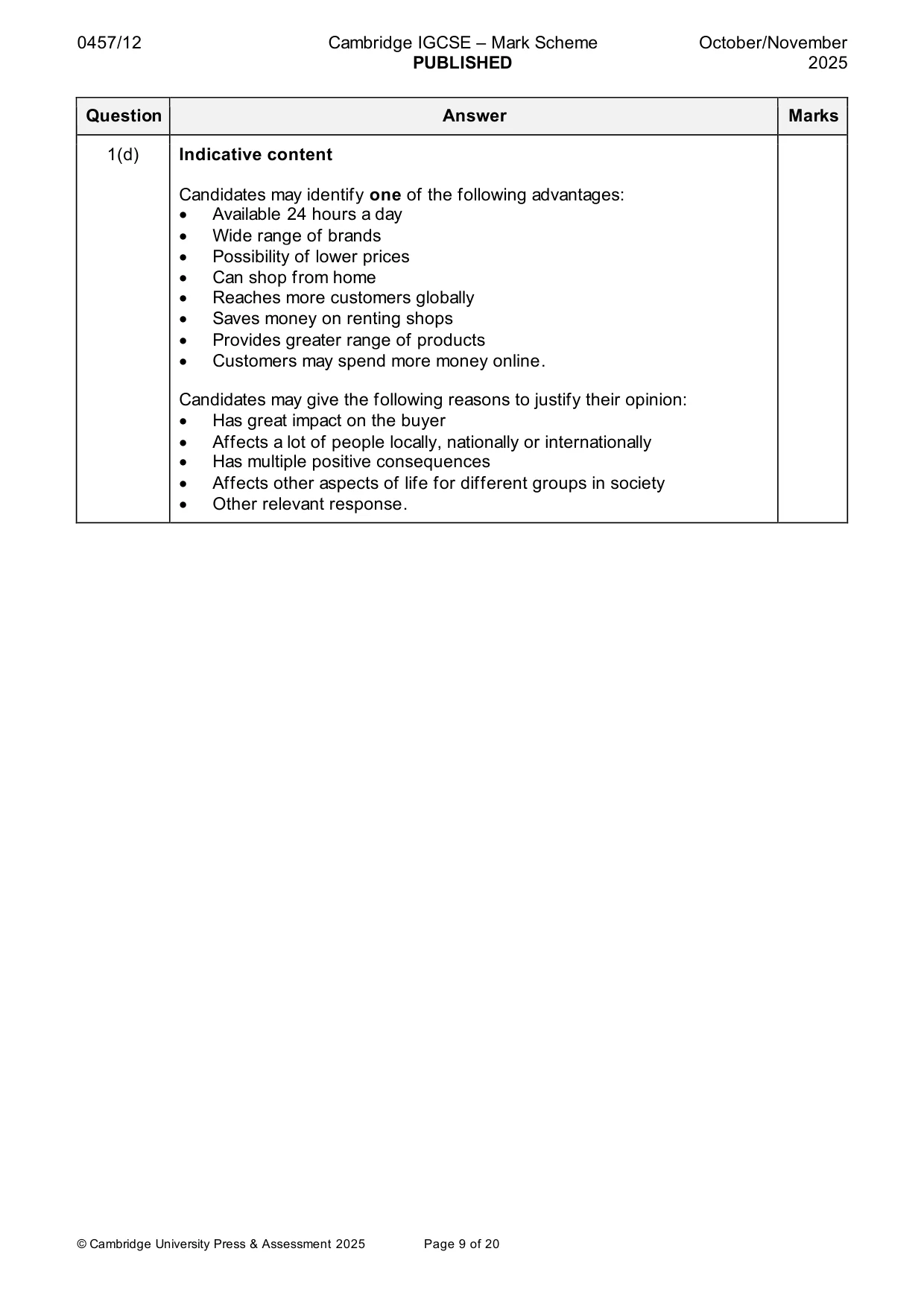 Mark scheme, page 9 of 20