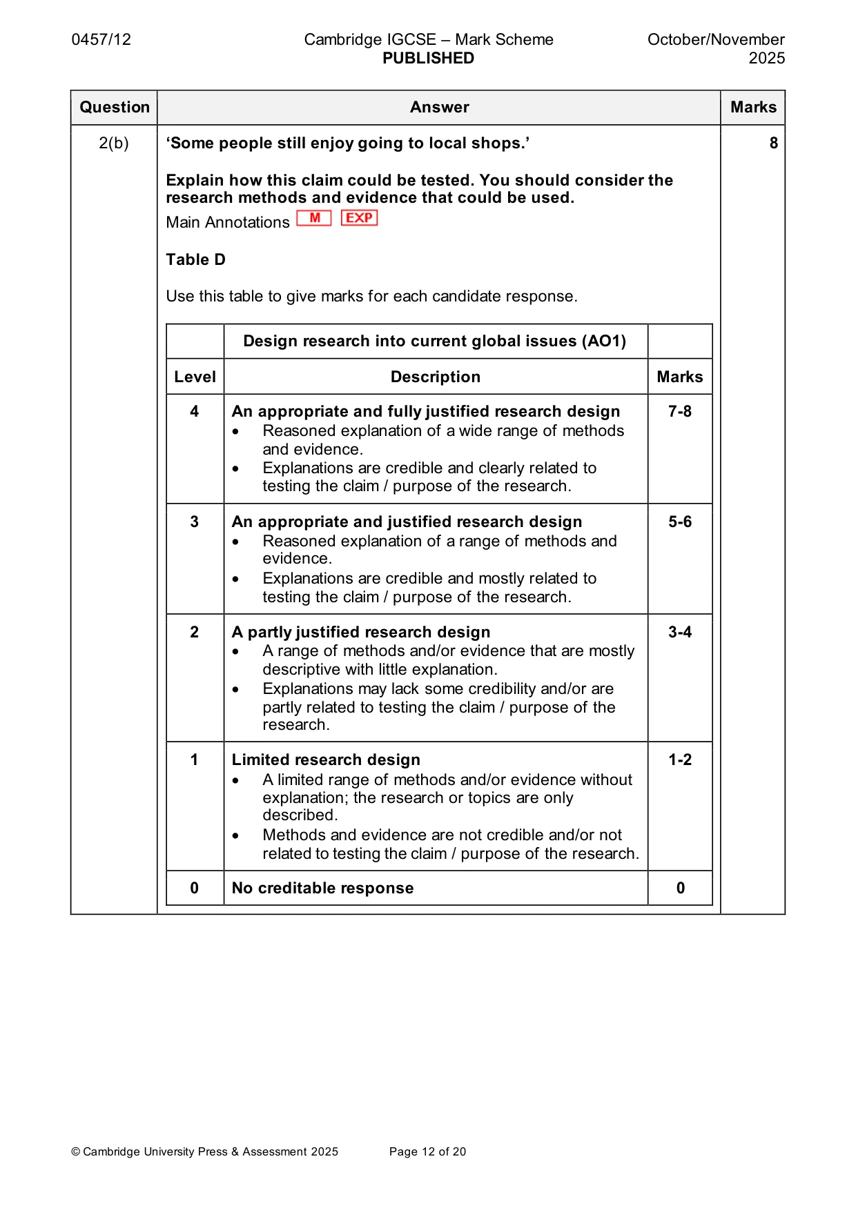 Mark scheme, page 12 of 20