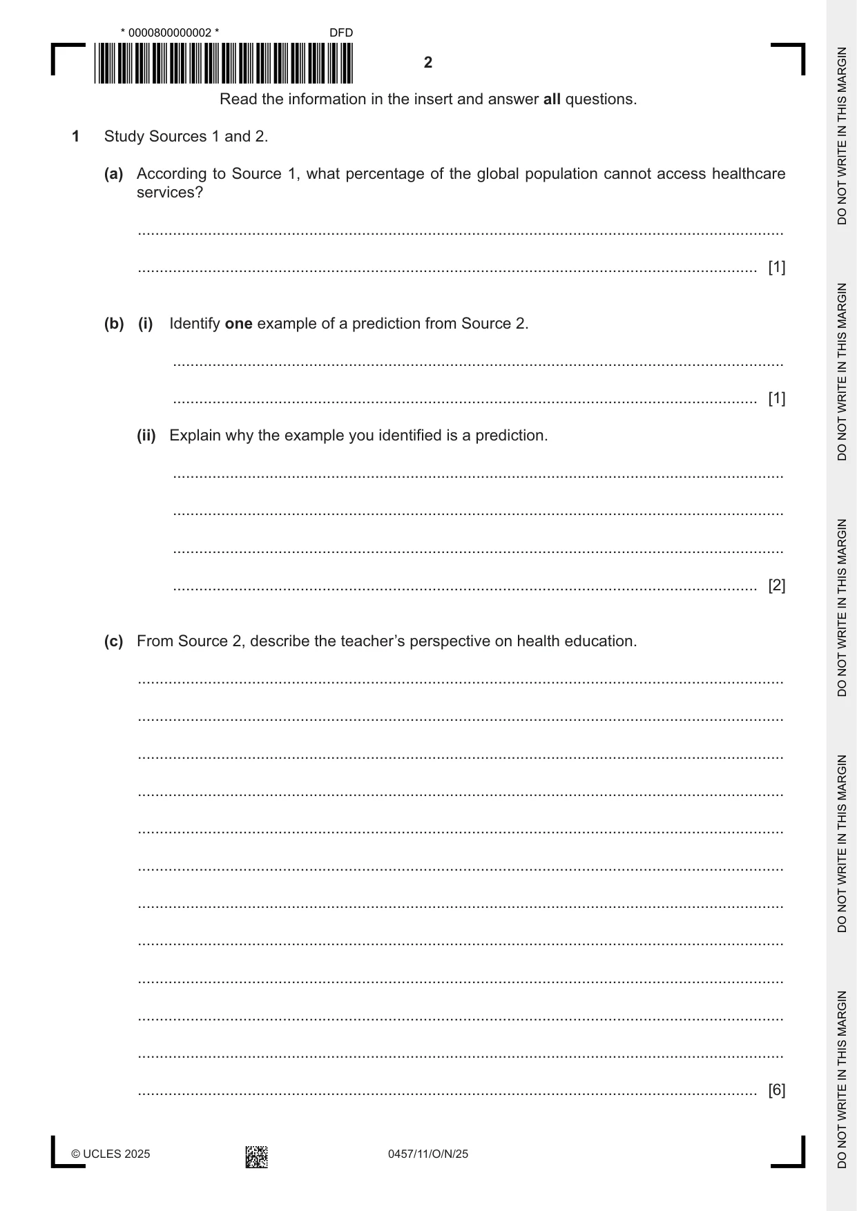 Cambridge IGCSE Global Perspectives 0457 2025 Oct/Nov Paper 1 · Variant 1 question paper, page 2 of 8