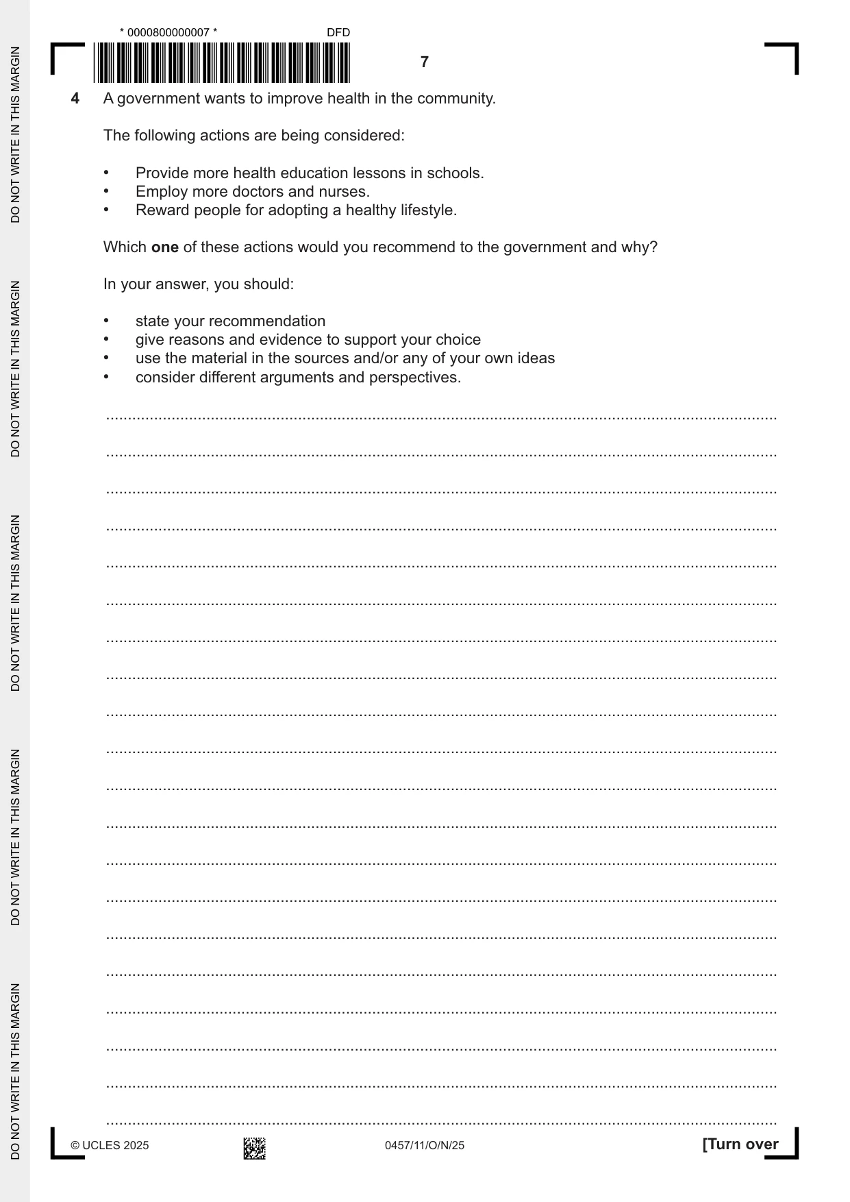 Cambridge IGCSE Global Perspectives 0457 2025 Oct/Nov Paper 1 · Variant 1 question paper, page 7 of 8