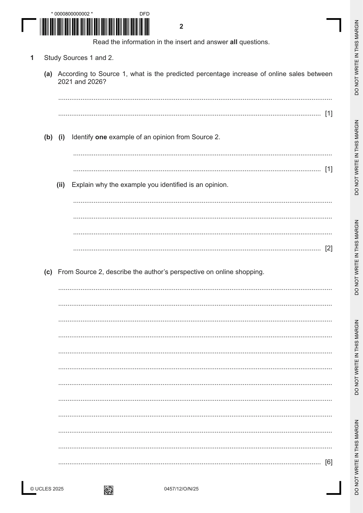 Cambridge IGCSE Global Perspectives 0457 2025 Oct/Nov Paper 1 · Variant 2 question paper, page 2 of 8