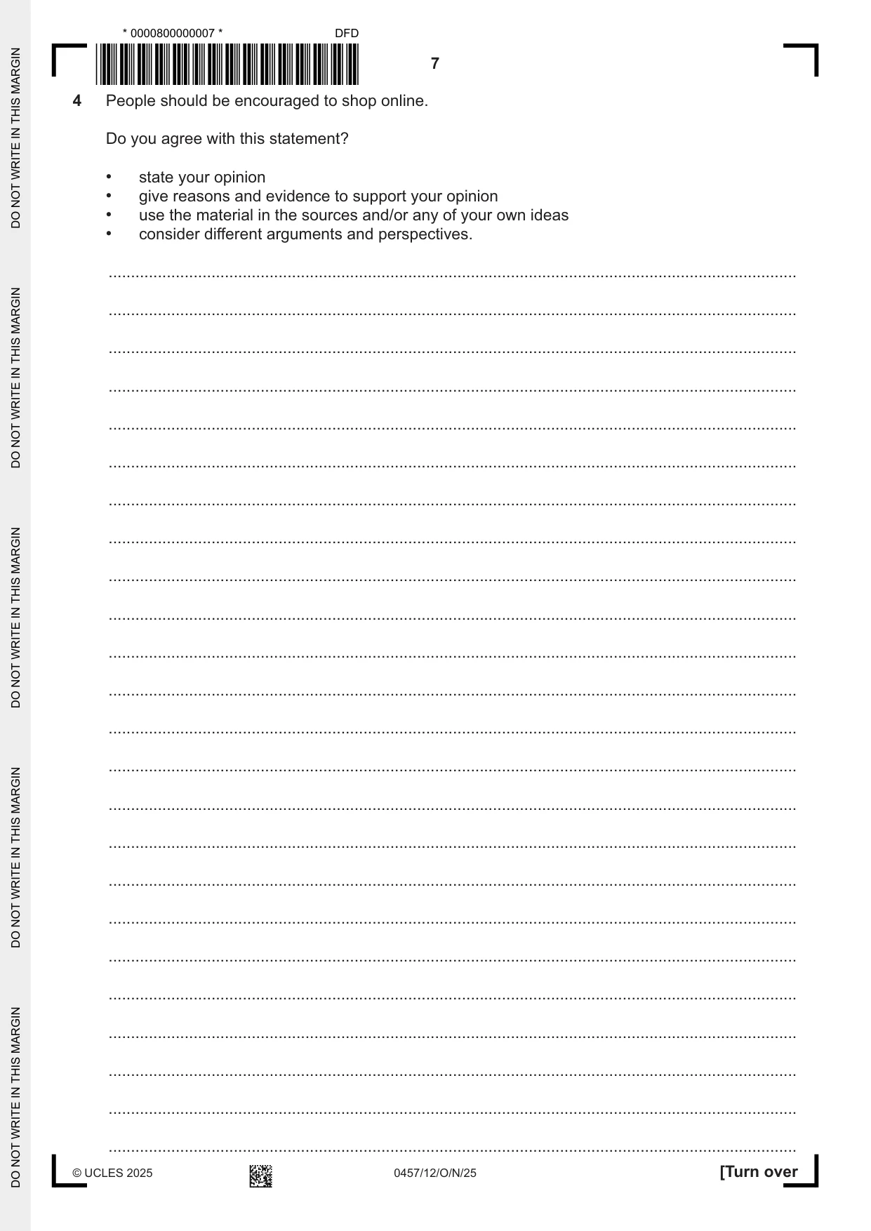 Cambridge IGCSE Global Perspectives 0457 2025 Oct/Nov Paper 1 · Variant 2 question paper, page 7 of 8