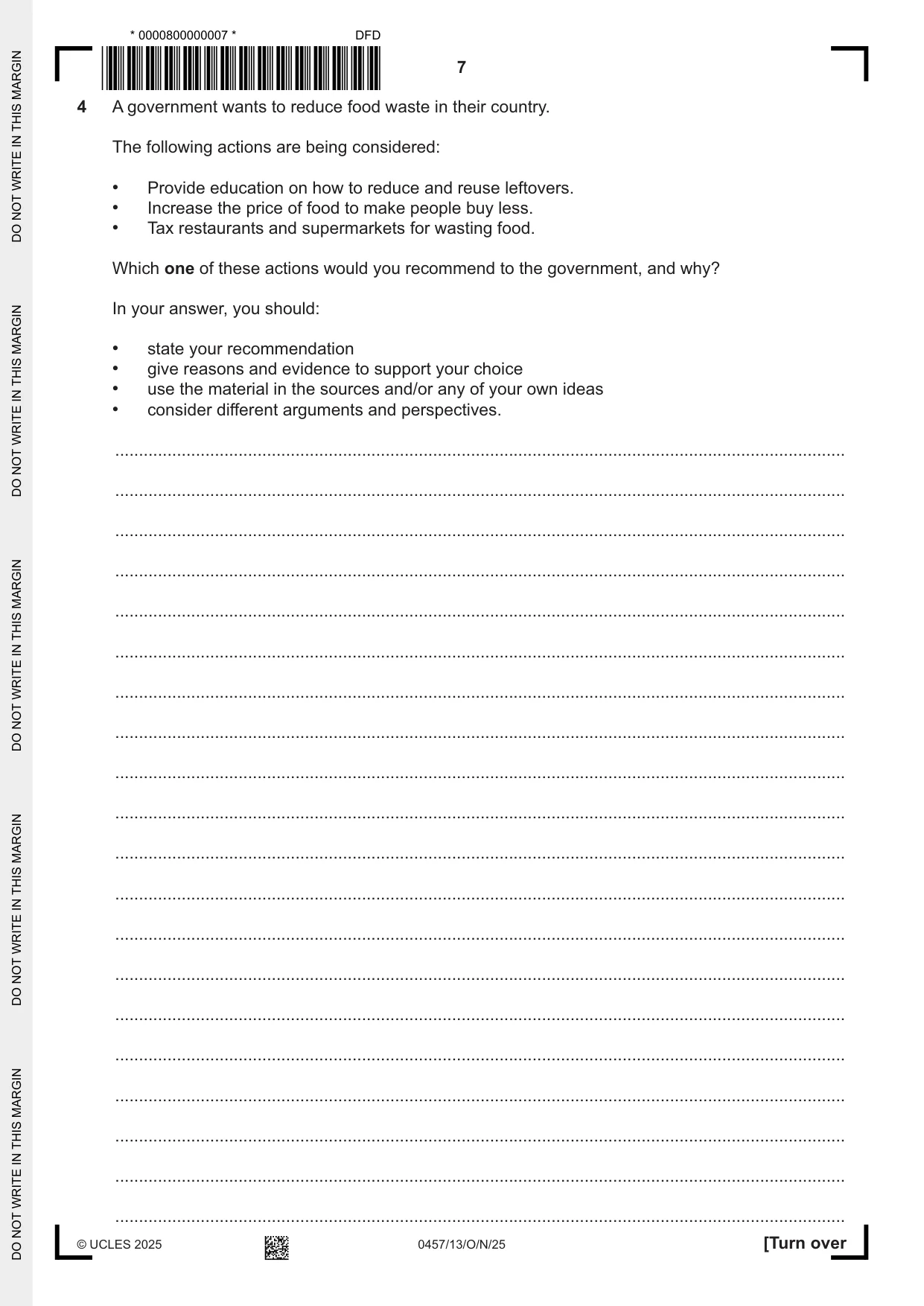Cambridge IGCSE Global Perspectives 0457 2025 Oct/Nov Paper 1 · Variant 3 question paper, page 7 of 8