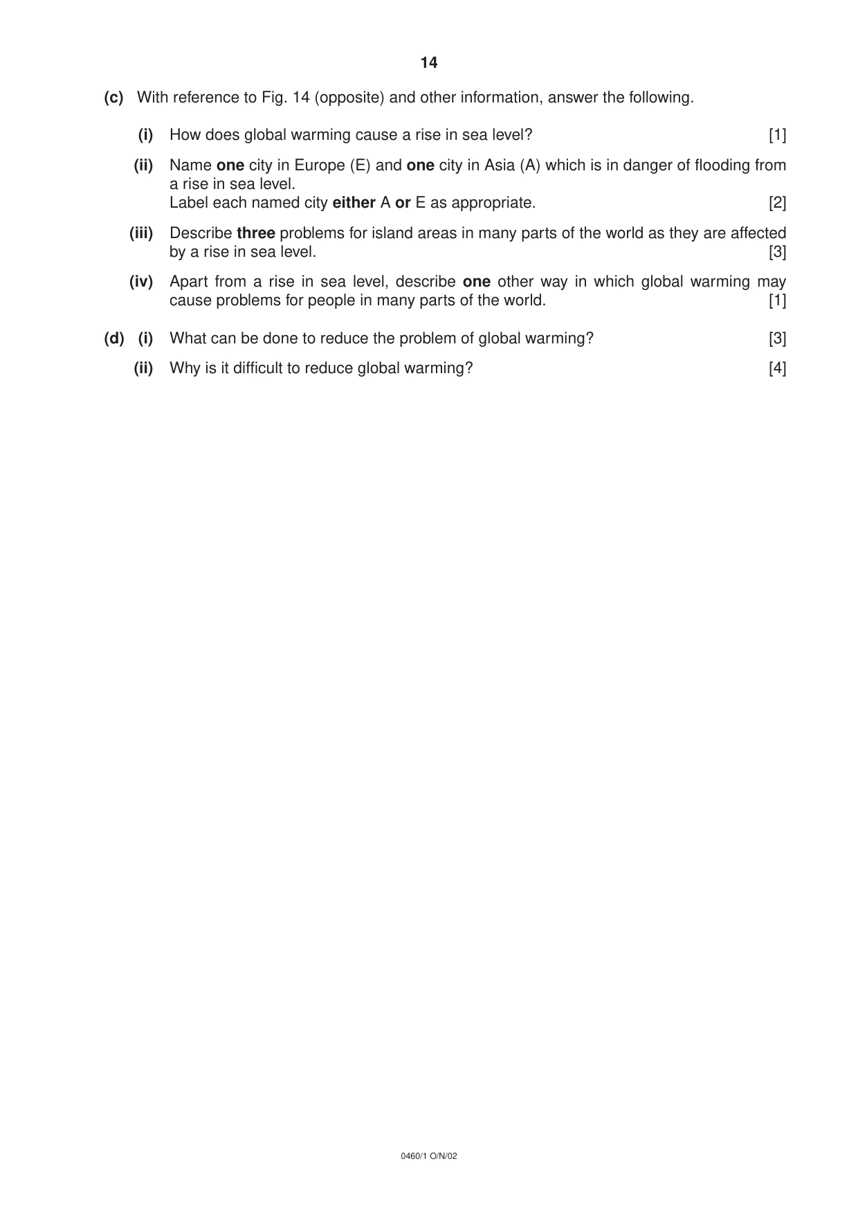 Cambridge IGCSE Geography 0460 2002 Oct/Nov Paper 1 · Variant 1 question paper, page 14 of 16