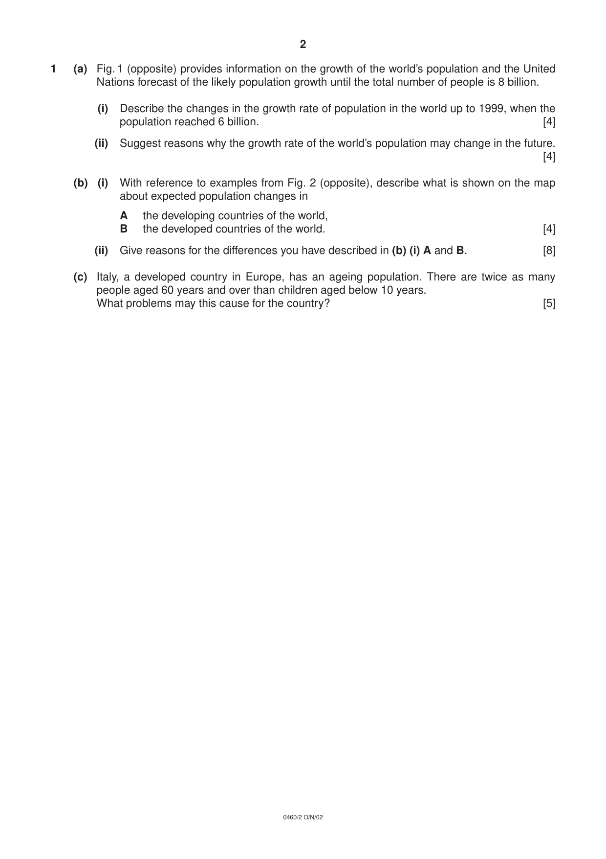 Cambridge IGCSE Geography 0460 2002 Oct/Nov Paper 2 · Variant 1 question paper, page 2 of 16