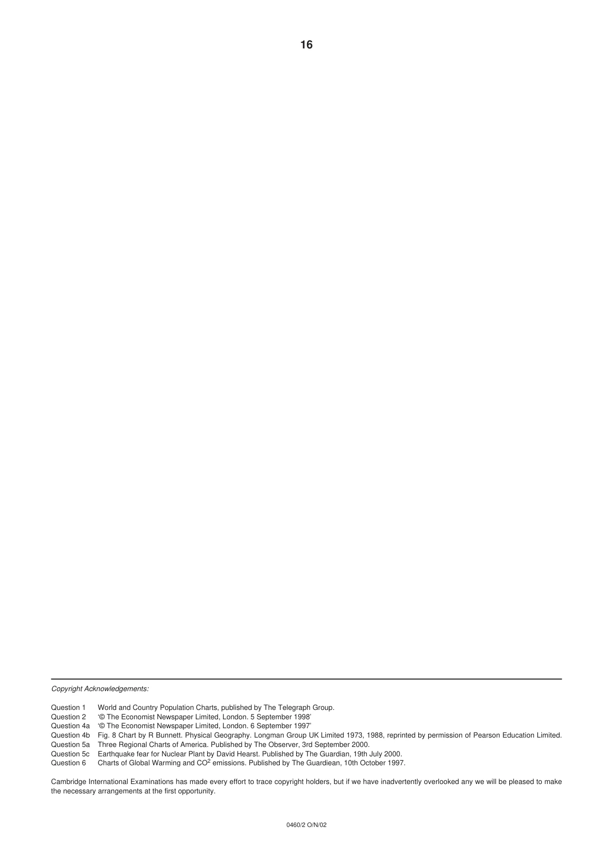 Cambridge IGCSE Geography 0460 2002 Oct/Nov Paper 2 · Variant 1 question paper, page 16 of 16