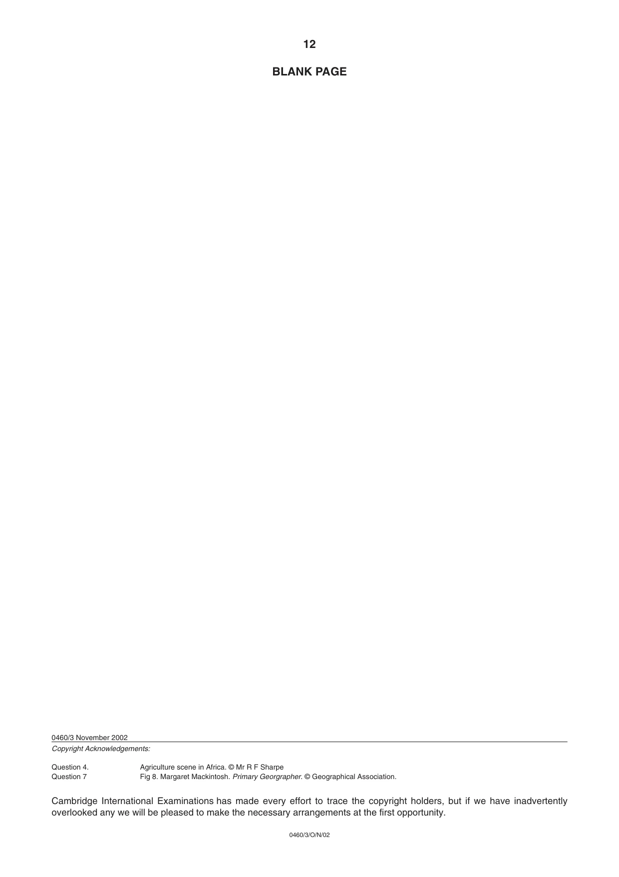 Cambridge IGCSE Geography 0460 2002 Oct/Nov Paper 3 · Variant 1 question paper, page 12 of 12