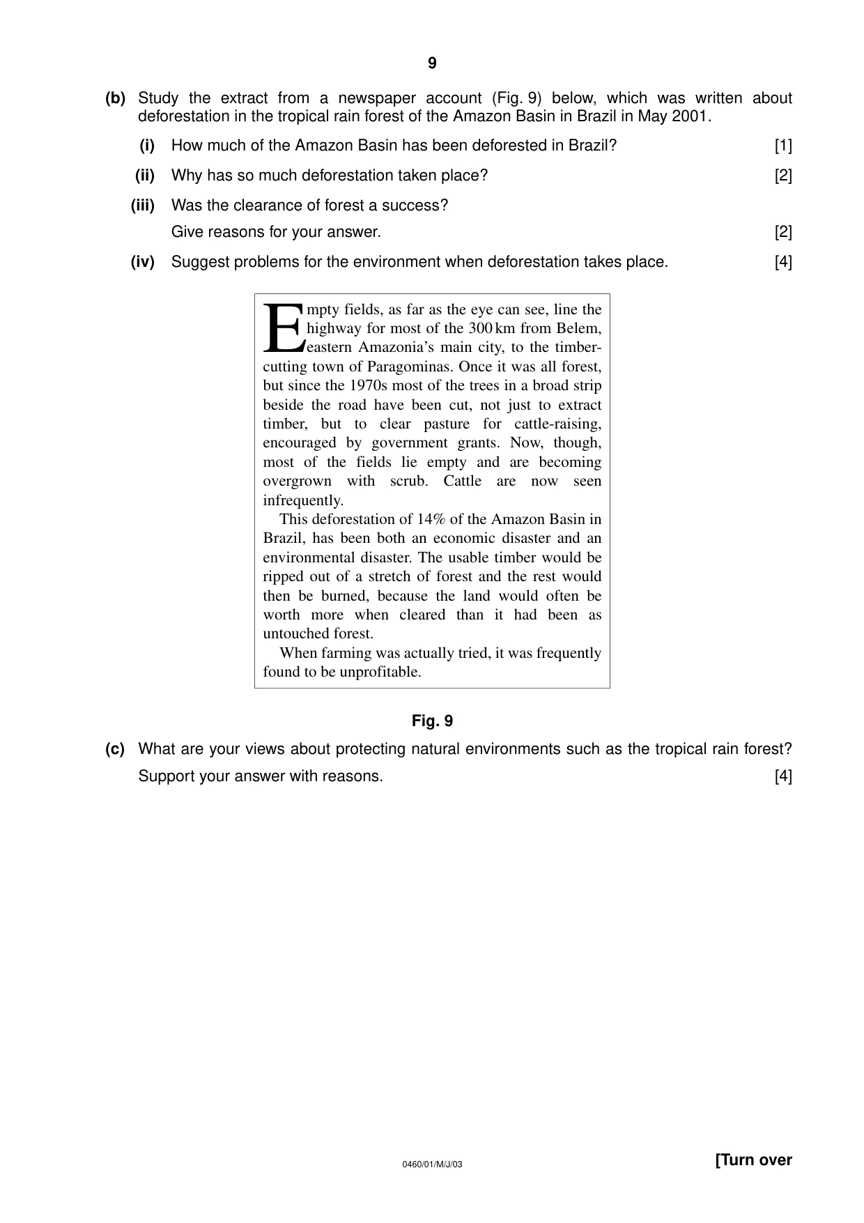 Cambridge IGCSE Geography 0460 2003 May/June Paper 1 · Variant 1 question paper, page 9 of 16