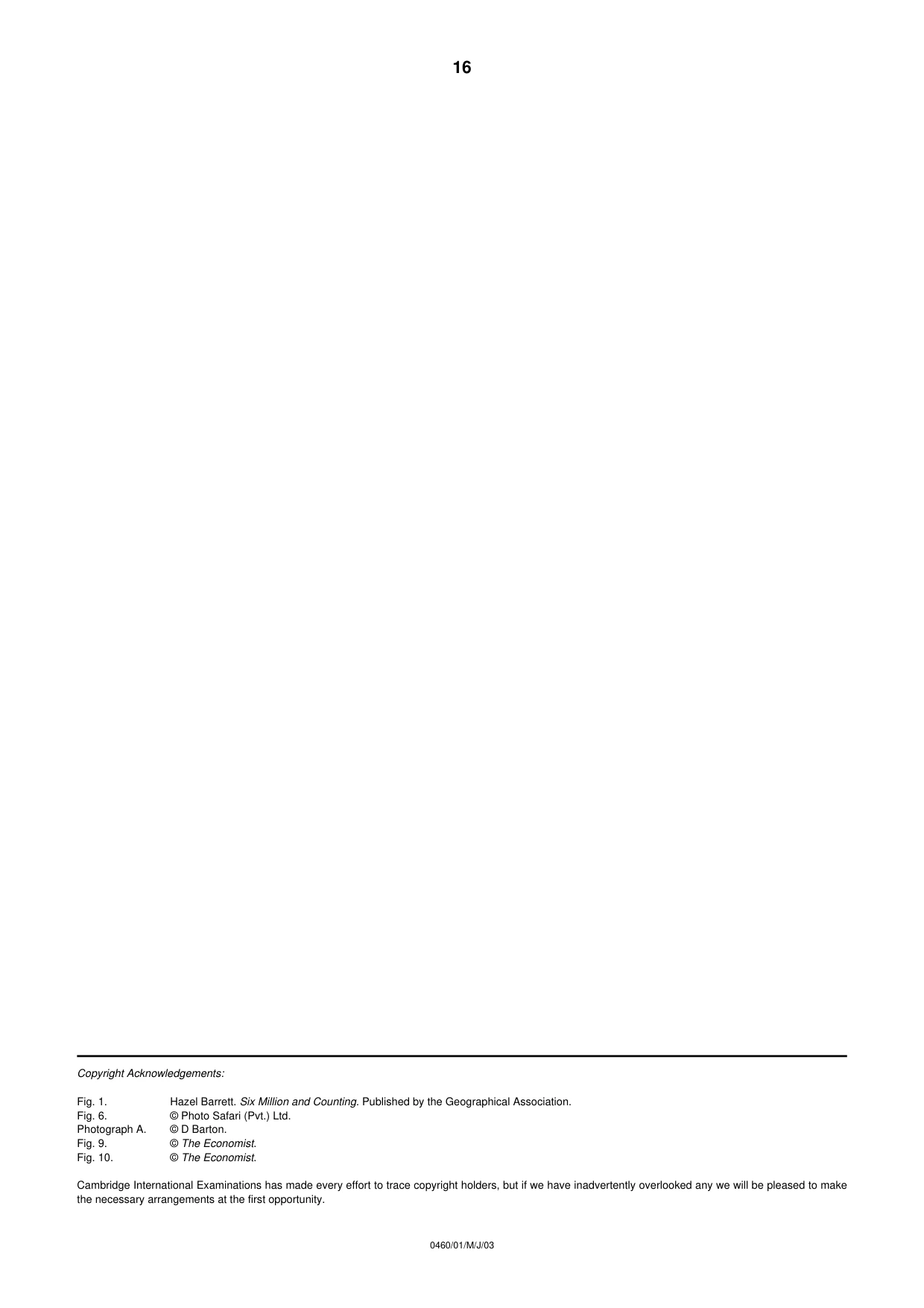 Cambridge IGCSE Geography 0460 2003 May/June Paper 1 · Variant 1 question paper, page 16 of 16