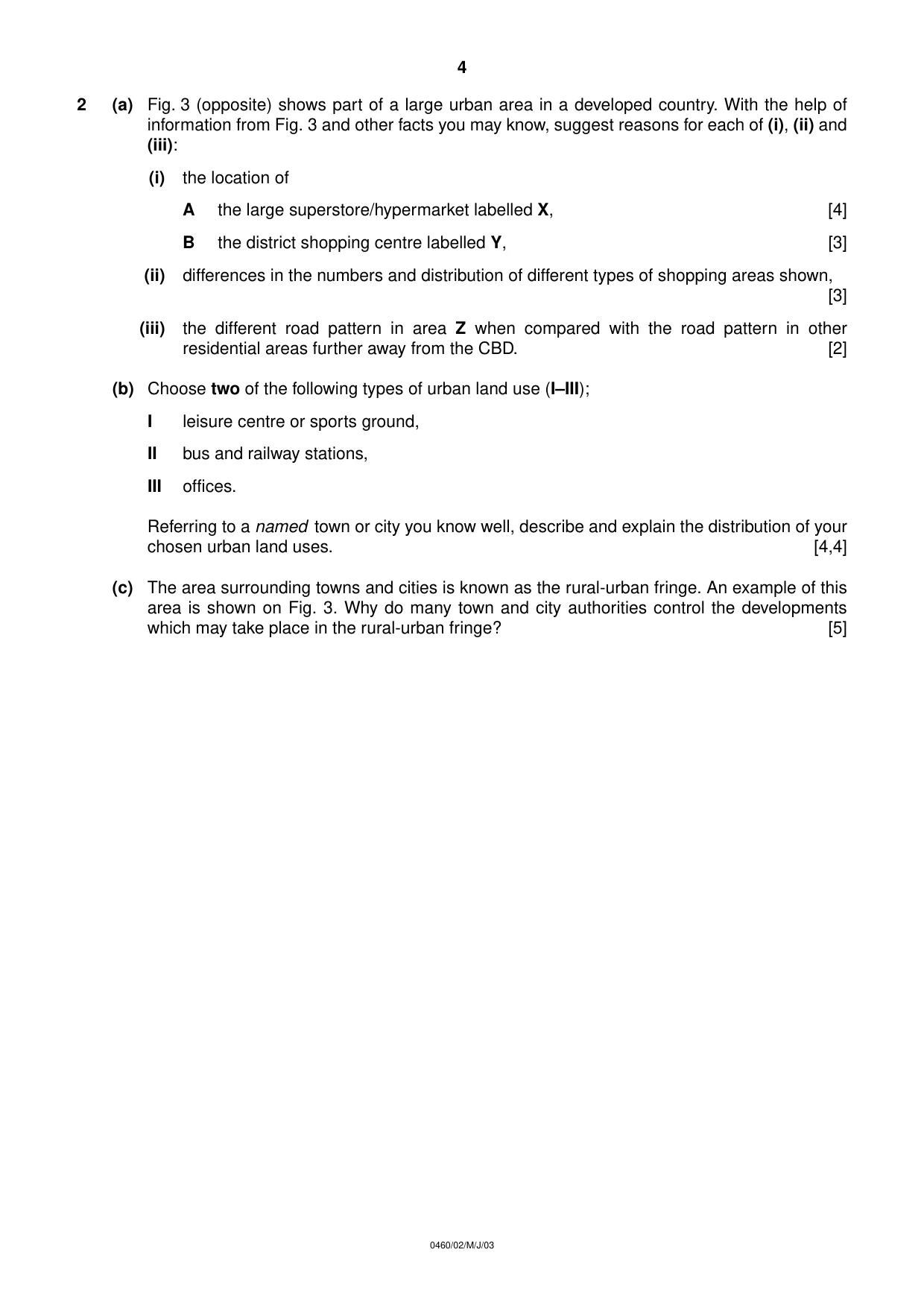 Cambridge IGCSE Geography 0460 2003 May/June Paper 2 · Variant 1 question paper, page 4 of 12