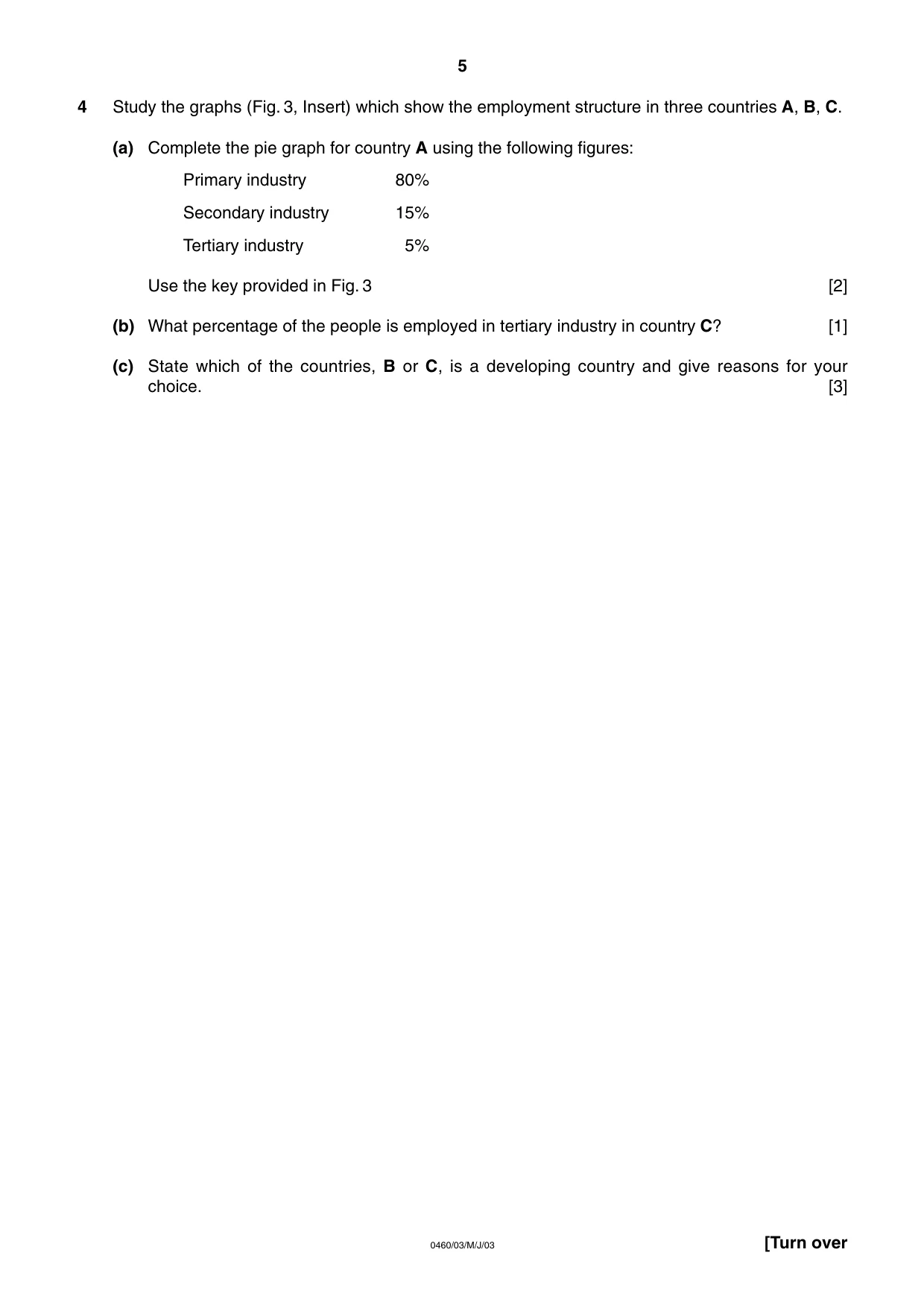Cambridge IGCSE Geography 0460 2003 May/June Paper 3 · Variant 1 question paper, page 5 of 12