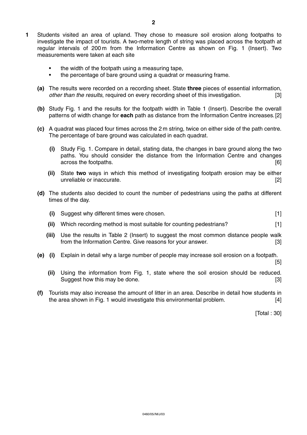 Cambridge IGCSE Geography 0460 2003 May/June Paper 5 · Variant 1 question paper, page 2 of 4