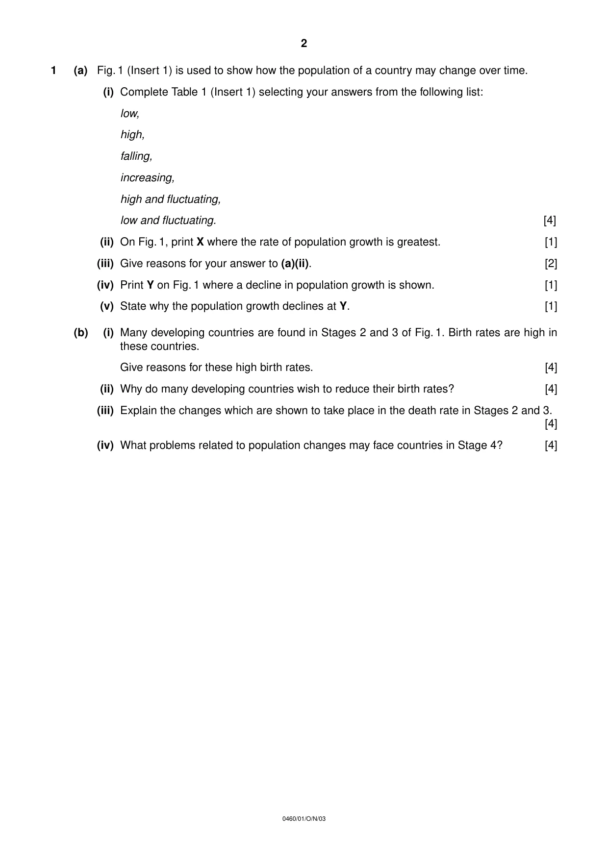 Cambridge IGCSE Geography 0460 2003 Oct/Nov Paper 1 · Variant 1 question paper, page 2 of 12