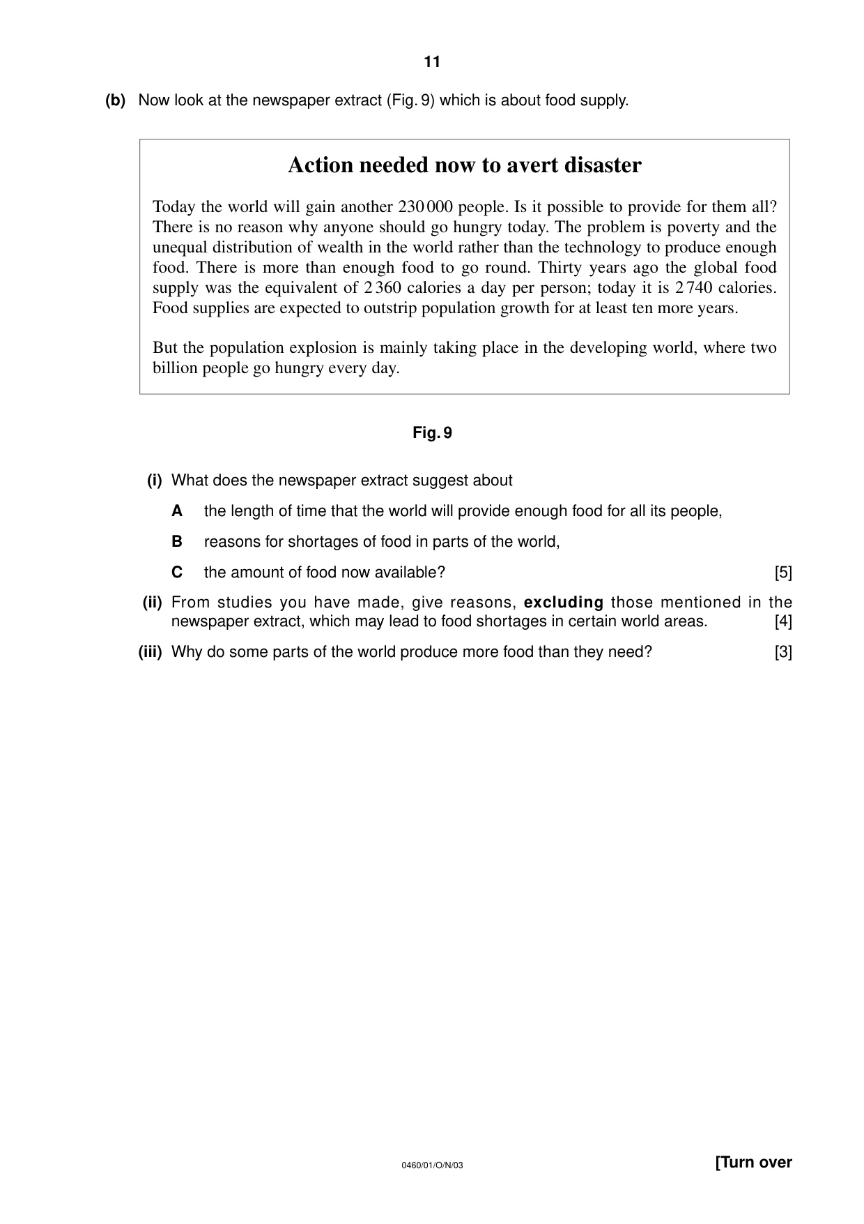 Cambridge IGCSE Geography 0460 2003 Oct/Nov Paper 1 · Variant 1 question paper, page 11 of 12