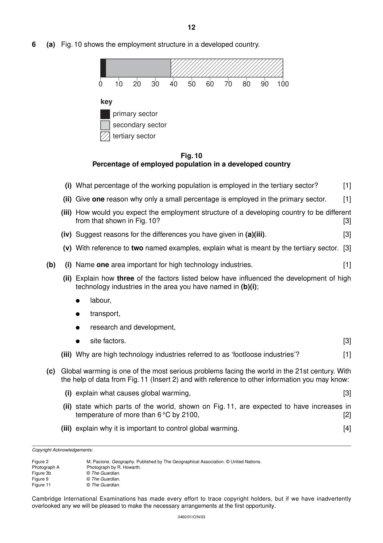 Cambridge IGCSE Geography 0460 2003 Oct/Nov Paper 1 · Variant 1 question paper, page 12 of 12