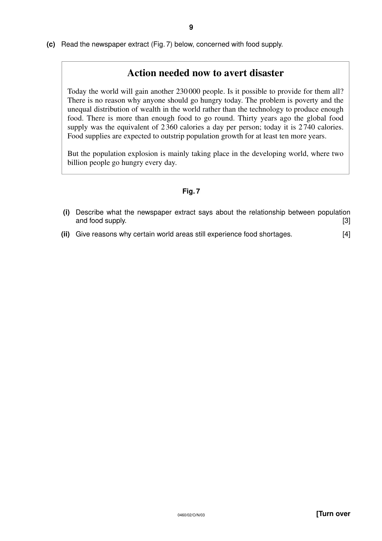 Cambridge IGCSE Geography 0460 2003 Oct/Nov Paper 2 · Variant 1 question paper, page 9 of 12