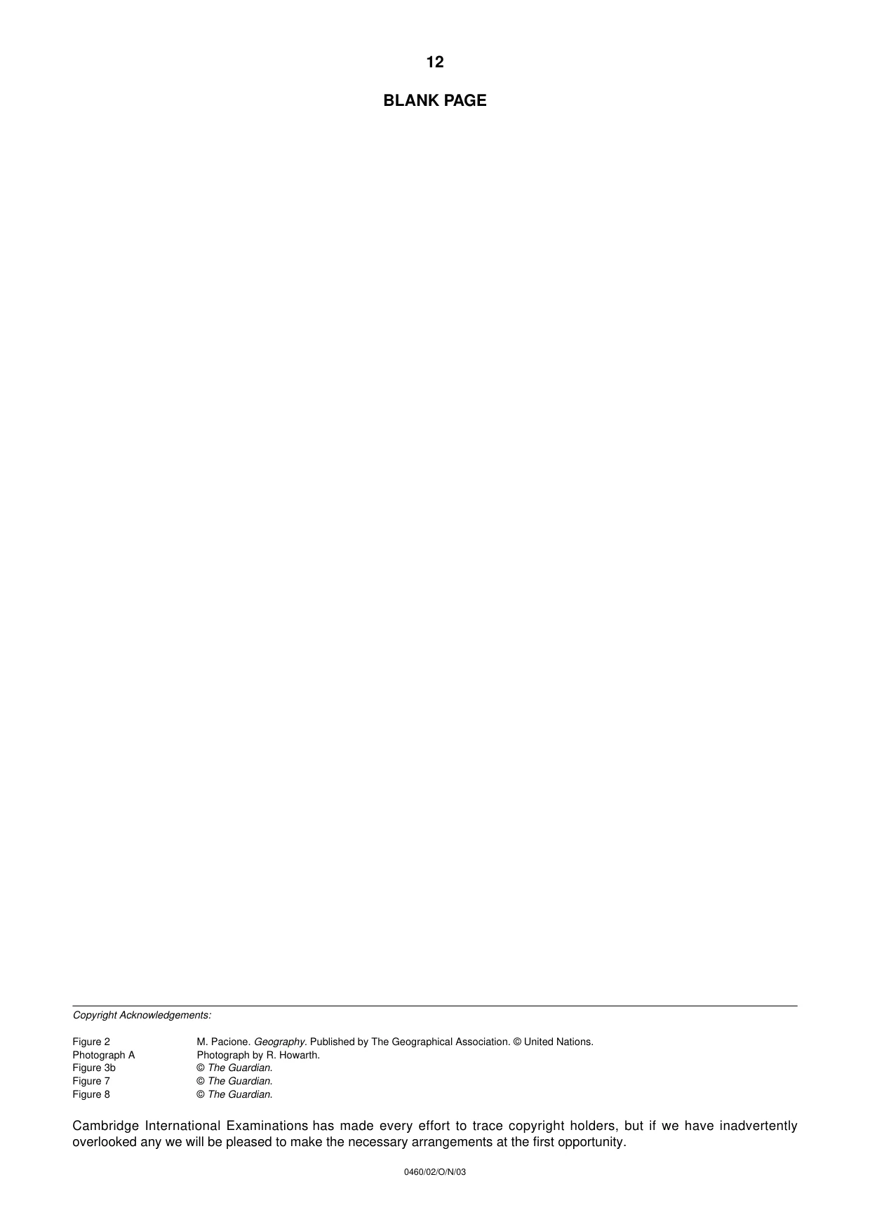 Cambridge IGCSE Geography 0460 2003 Oct/Nov Paper 2 · Variant 1 question paper, page 12 of 12