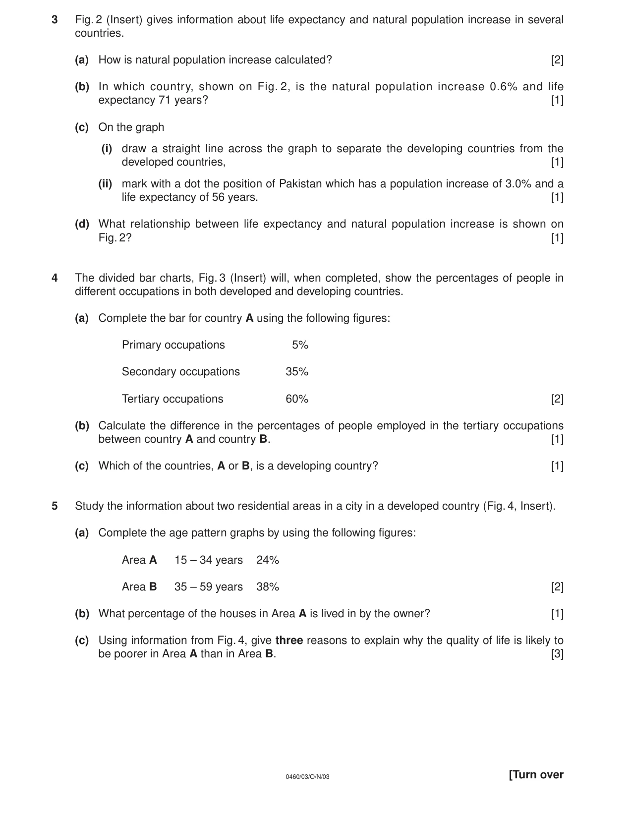 Cambridge IGCSE Geography 0460 2003 Oct/Nov Paper 3 · Variant 1 question paper, page 5 of 8