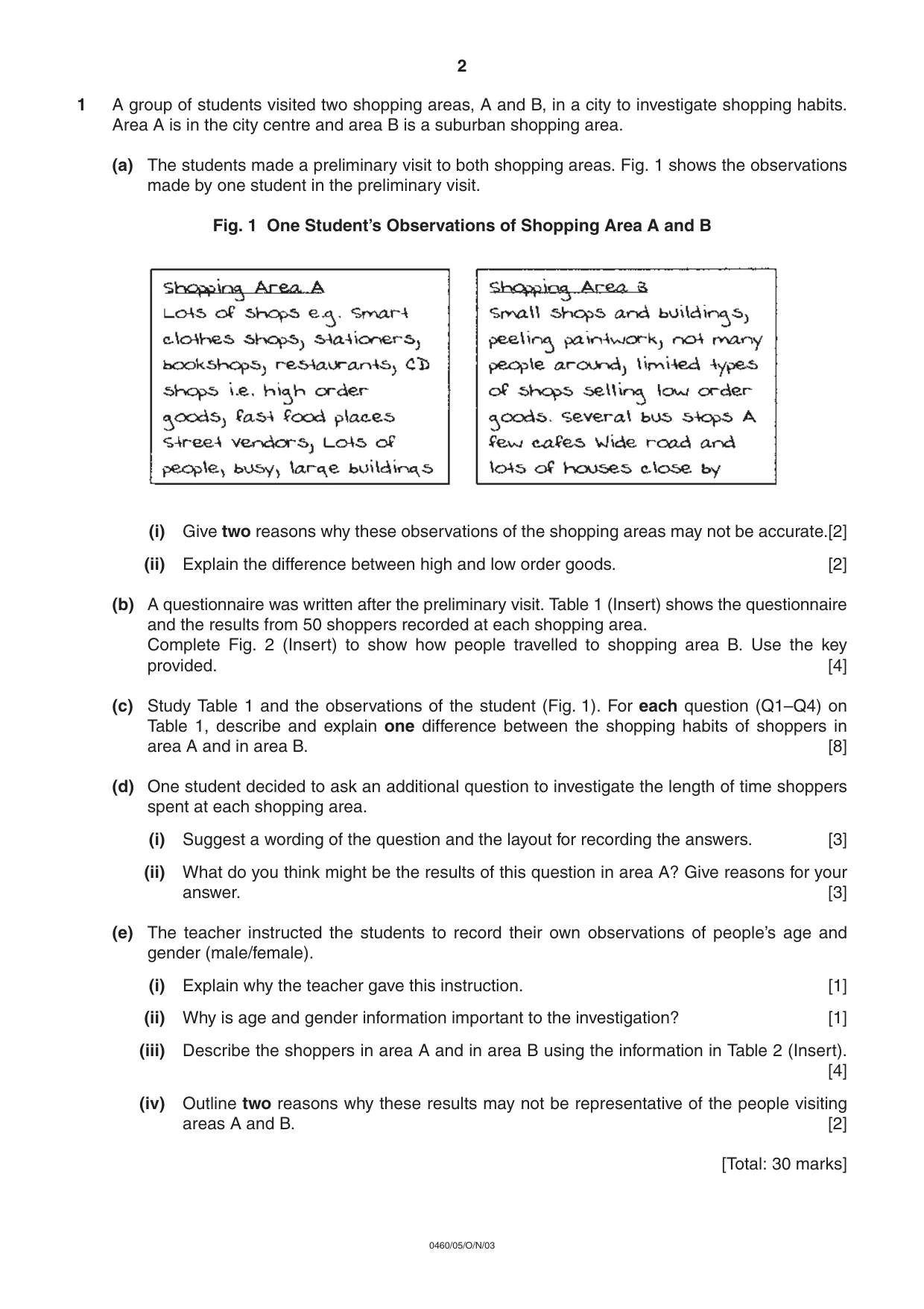 Cambridge IGCSE Geography 0460 2003 Oct/Nov Paper 5 · Variant 1 question paper, page 2 of 12